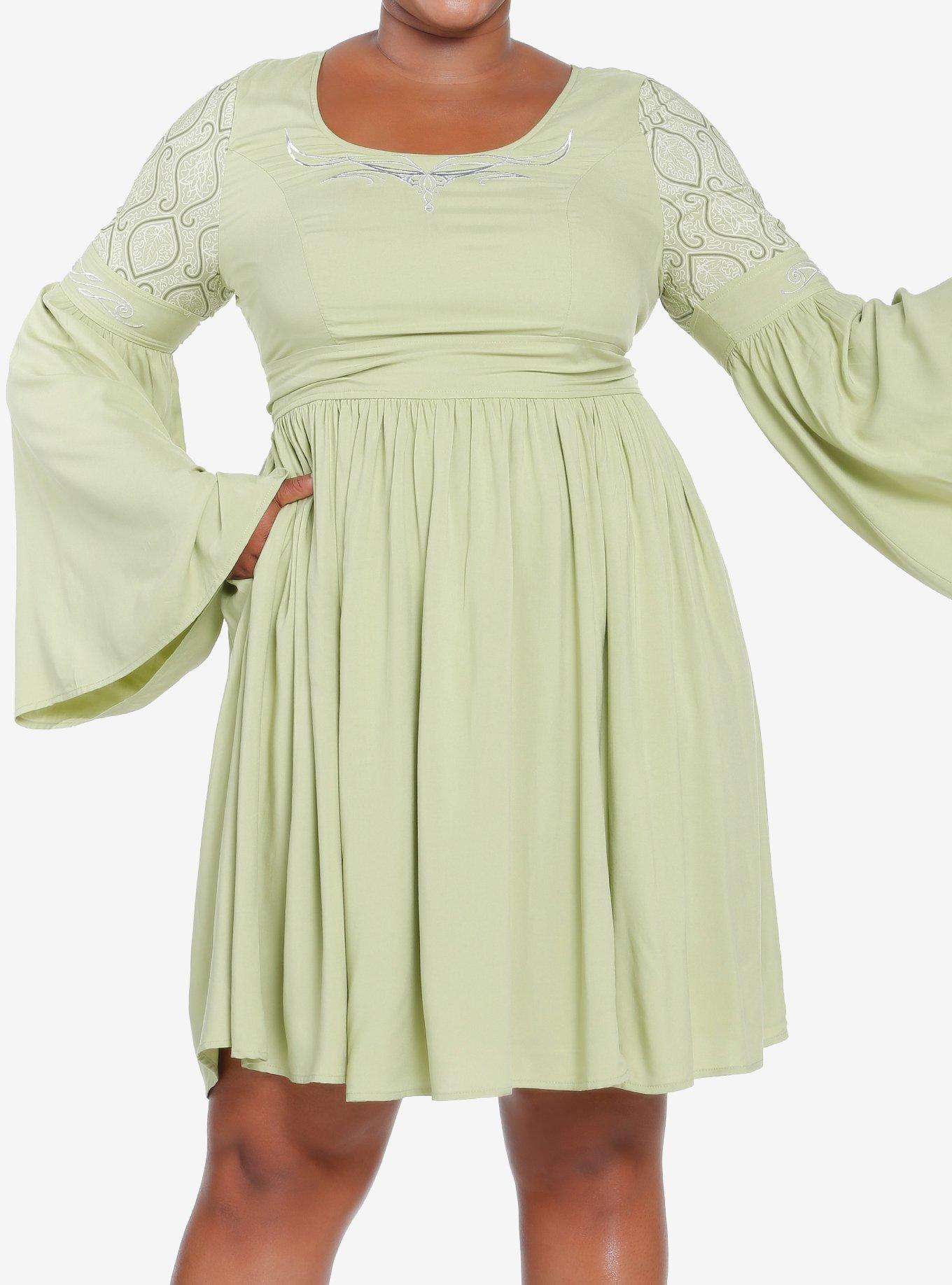 Her Universe The Lord Of The Rings Arwen Bell Sleeve Dress Plus Size Her Universe Exclusive, GREEN, hi-res