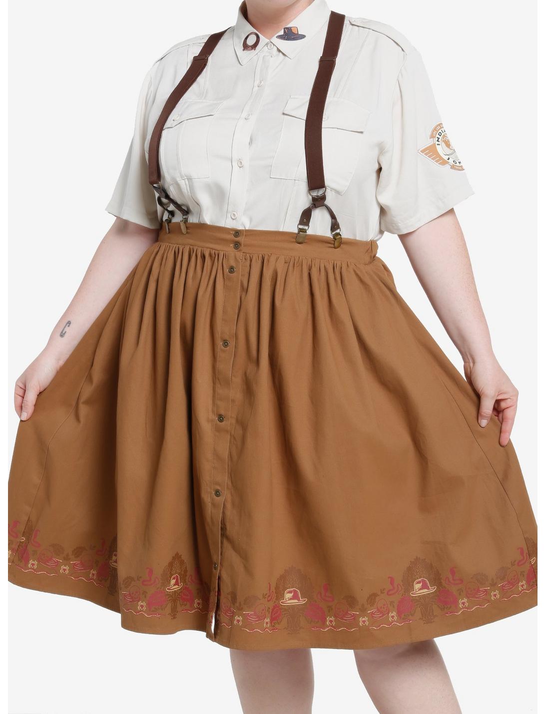 Her Universe Indiana Jones Icons Suspender Retro Skirt Plus Size, BROWN, hi-res