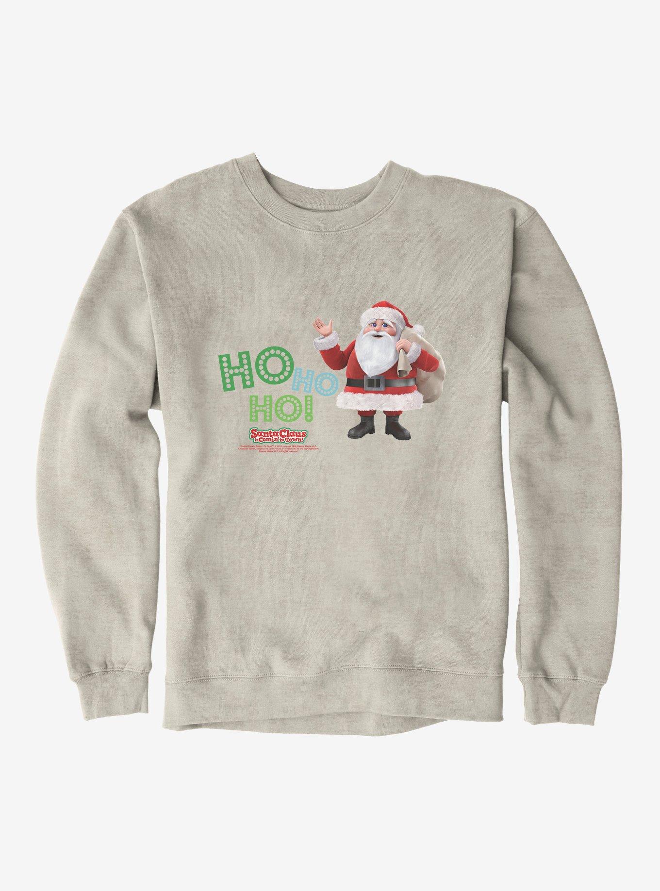 Santa Claus Is Comin' To Town! Ho Ho Ho! Sweatshirt, OATMEAL HEATHER, hi-res