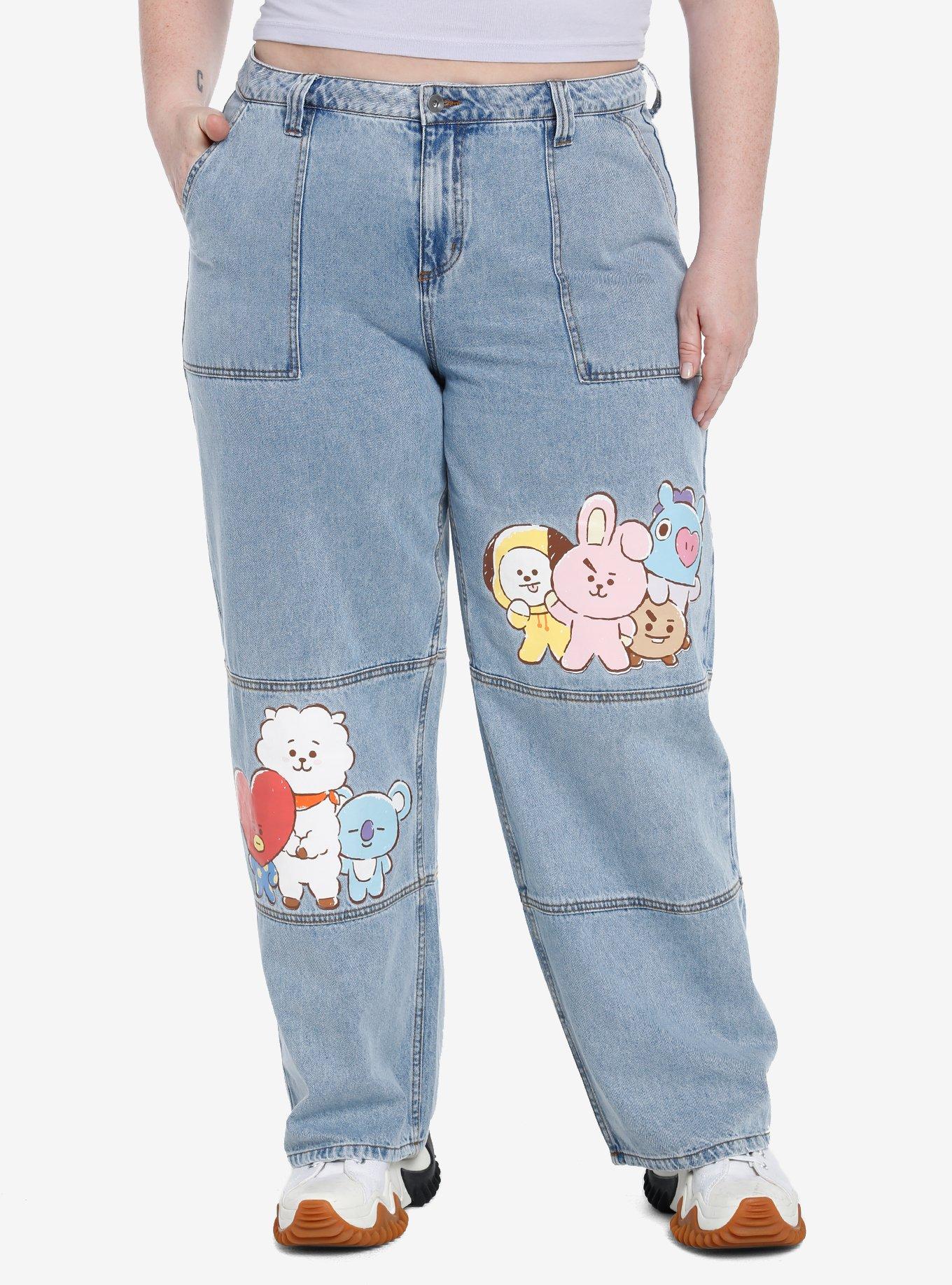 BT21 Characters Straight Leg Denim Pants Plus Size, MULTI, hi-res