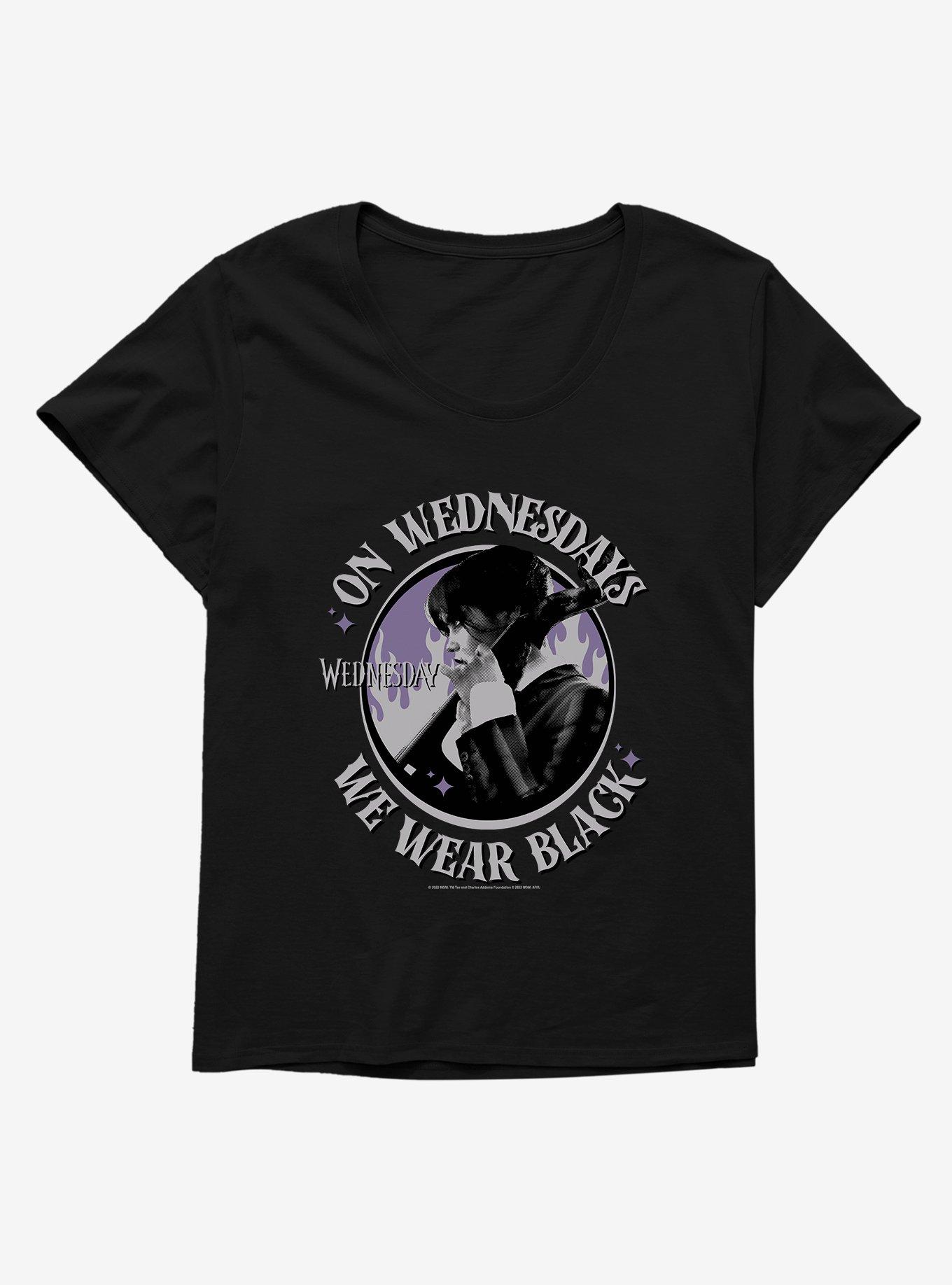 Wednesday Cello We Wear Black Womens T-Shirt Plus Size, BLACK, hi-res