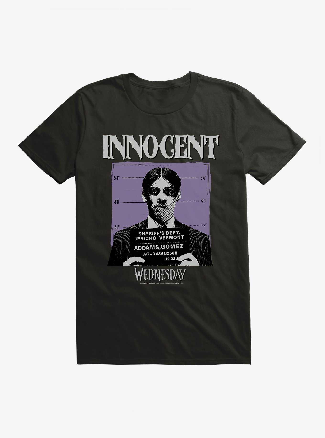 Wednesday Innocent Gomez Mug Shot T-Shirt, , hi-res