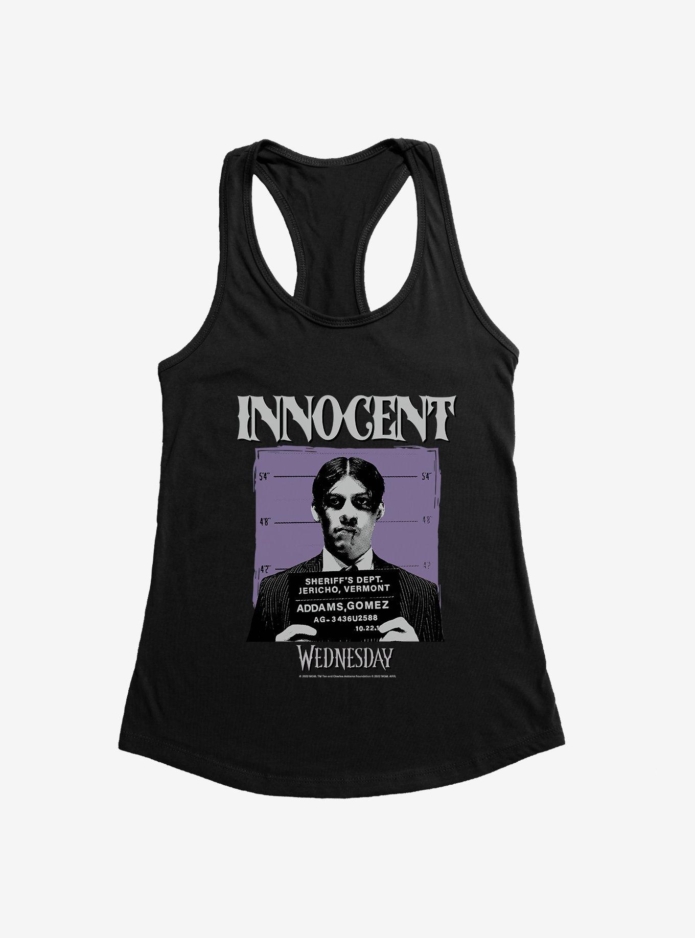 Wednesday Innocent Gomez Mug Shot Womens Tank Top, BLACK, hi-res