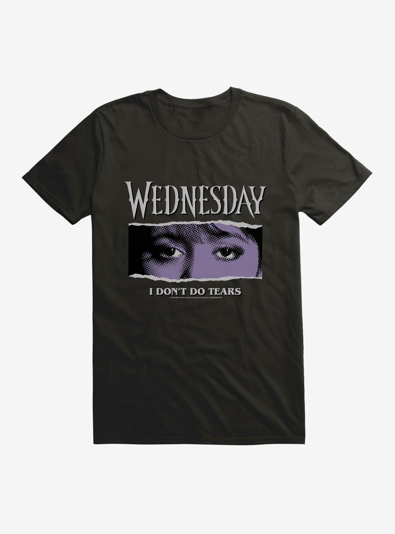 Wednesday Eyes Don't Do Tears T-Shirt, BLACK, hi-res