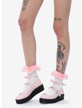 Pink Faux Fur Ankle Socks, , hi-res