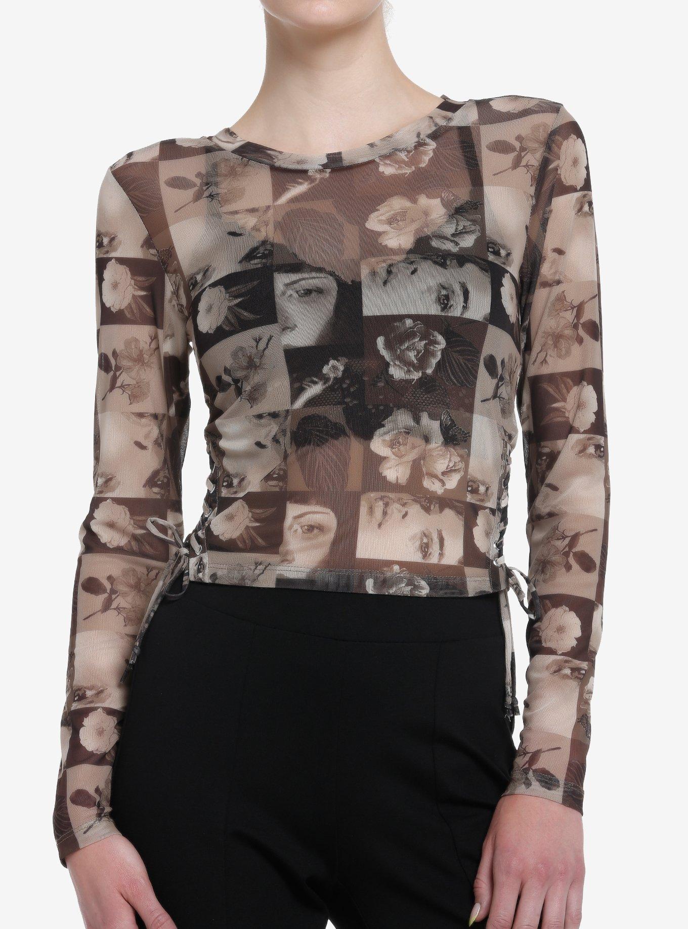 Graphic Mesh Long Sleeve Top (Medium)