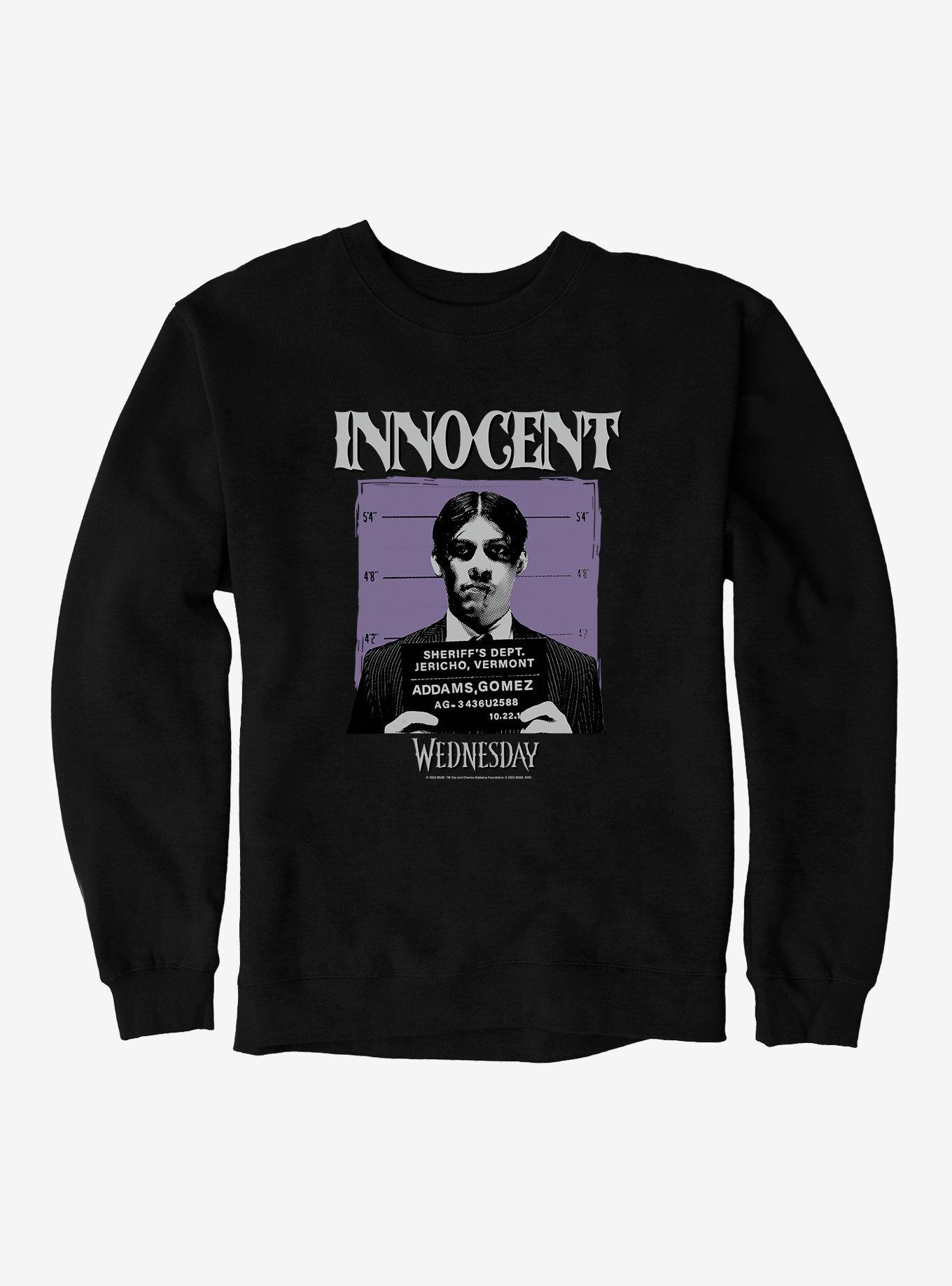 Wednesday Innocent Gomez Mug Shot Sweatshirt Black Hot Topic 