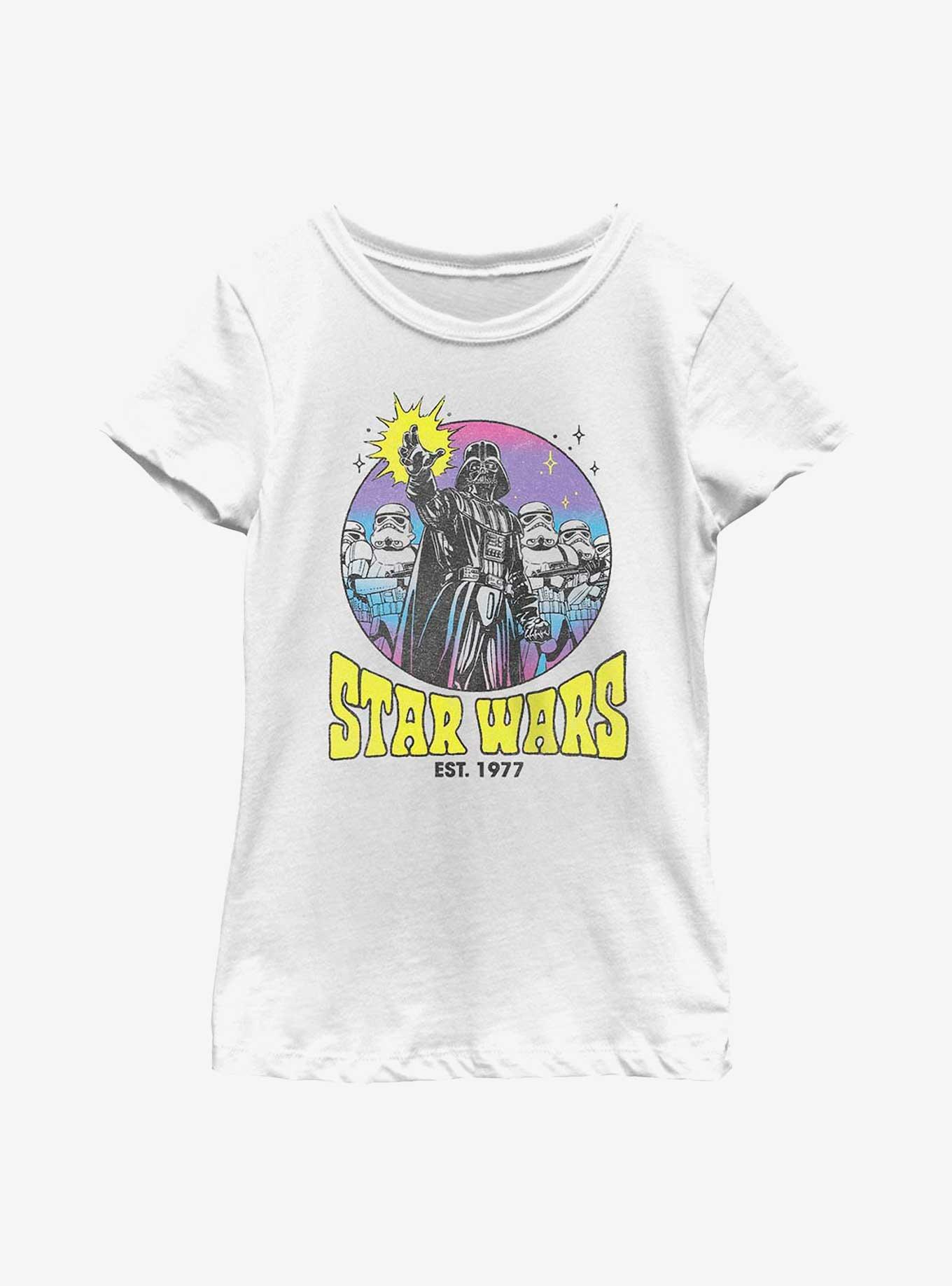 Star Wars Vader & Stormtroopers Retro Circle Youth Girls T-Shirt, WHITE, hi-res