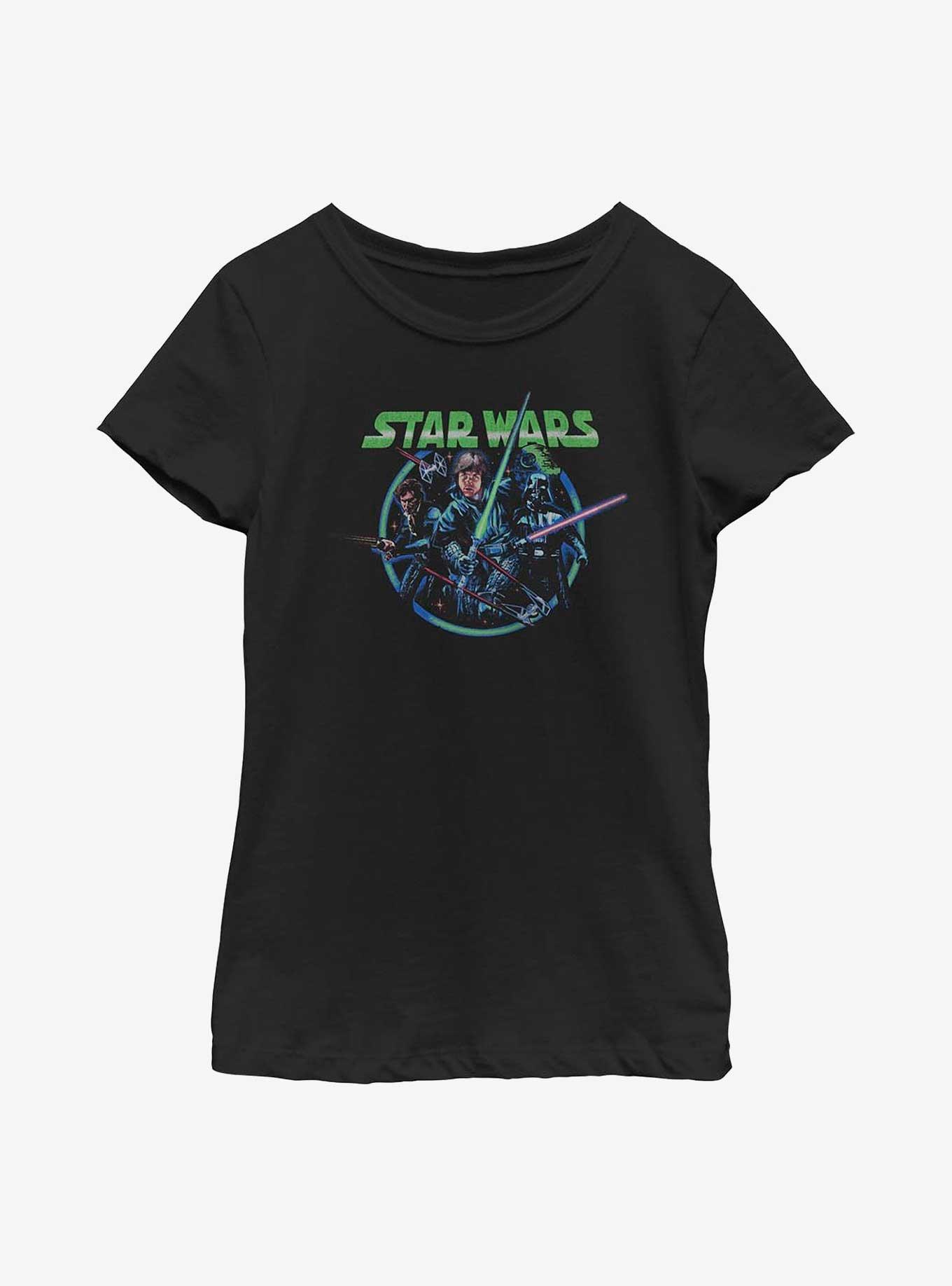 Star Wars Retro Group Luke, Han, & Vader Youth Girls T-Shirt, BLACK, hi-res