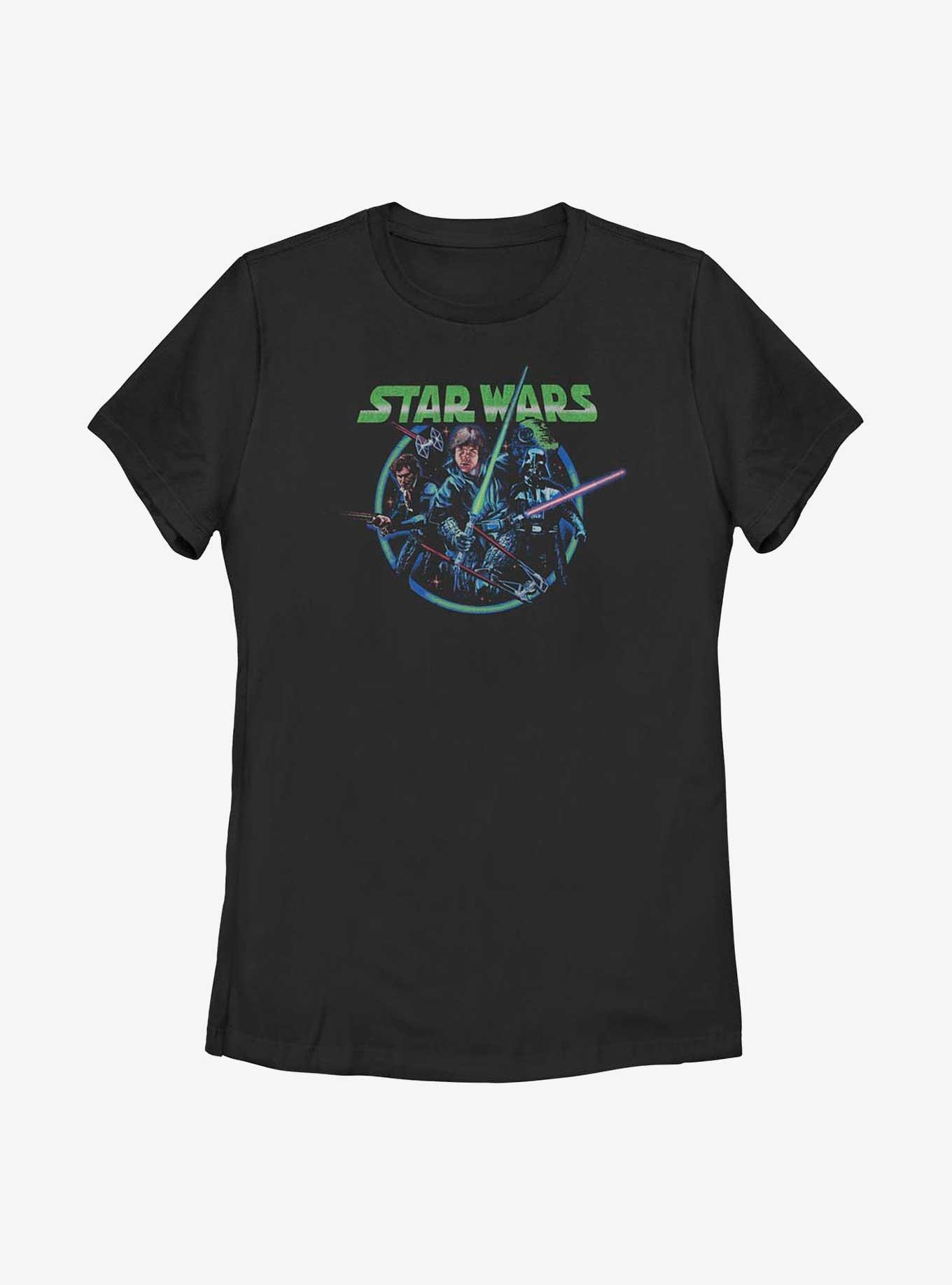 Star Wars Retro Group Luke, Han, & Vader Womens T-Shirt, BLACK, hi-res