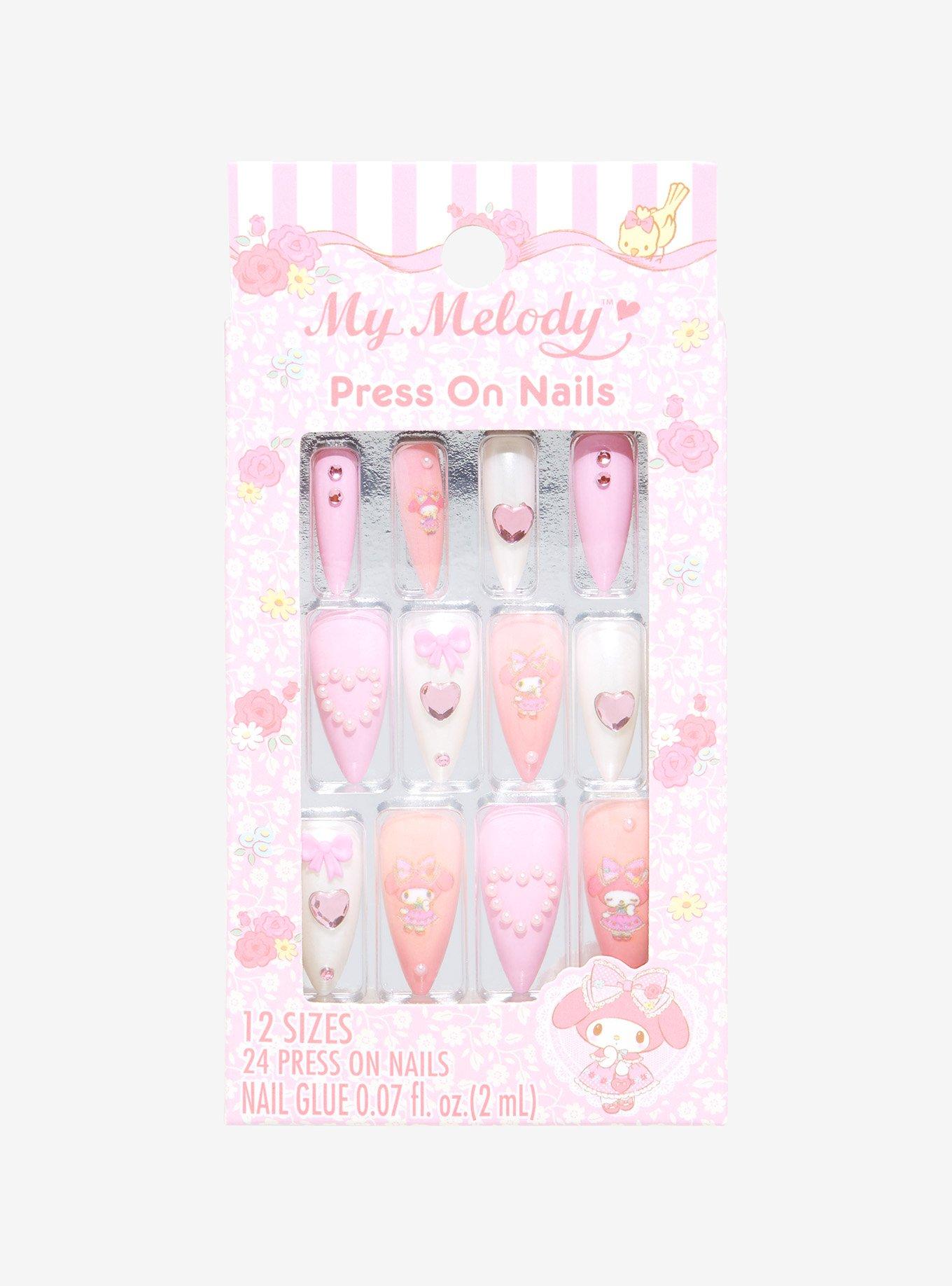 Sweet Society Pink Jeweled Faux Nail Set