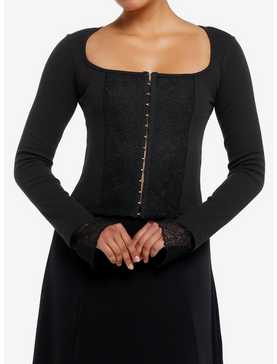 Thorn & Fable Black Lace Panel Girls Long-Sleeve Top, , hi-res