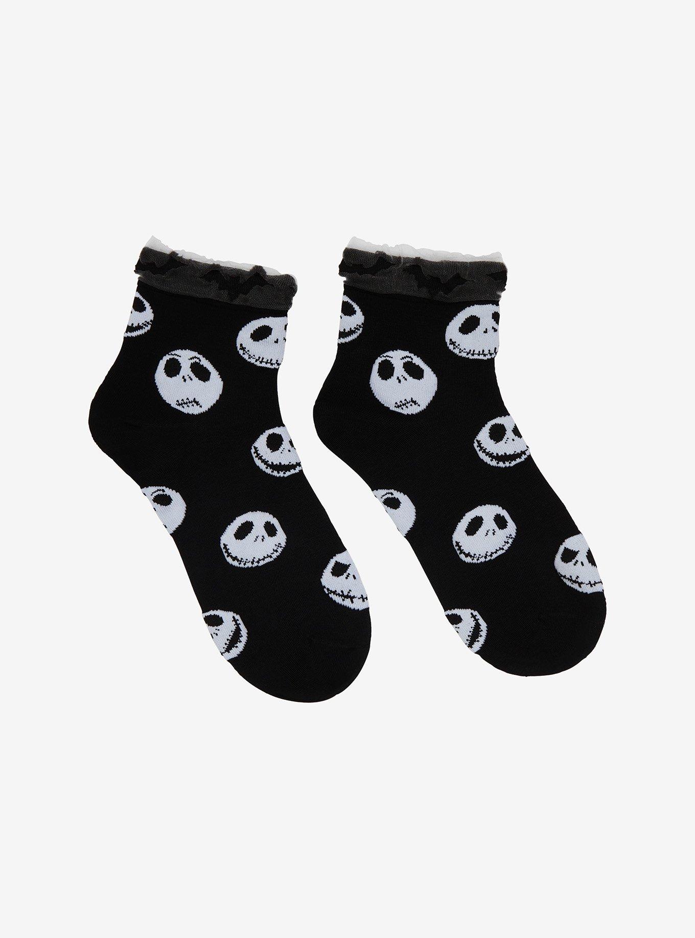 The Nightmare Before Christmas Jack Faces Mesh Trim Ankle Socks, , hi-res
