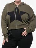 Social Collision Green Star Girls Crop Hoodie Plus Size, FOREST GREEN, hi-res