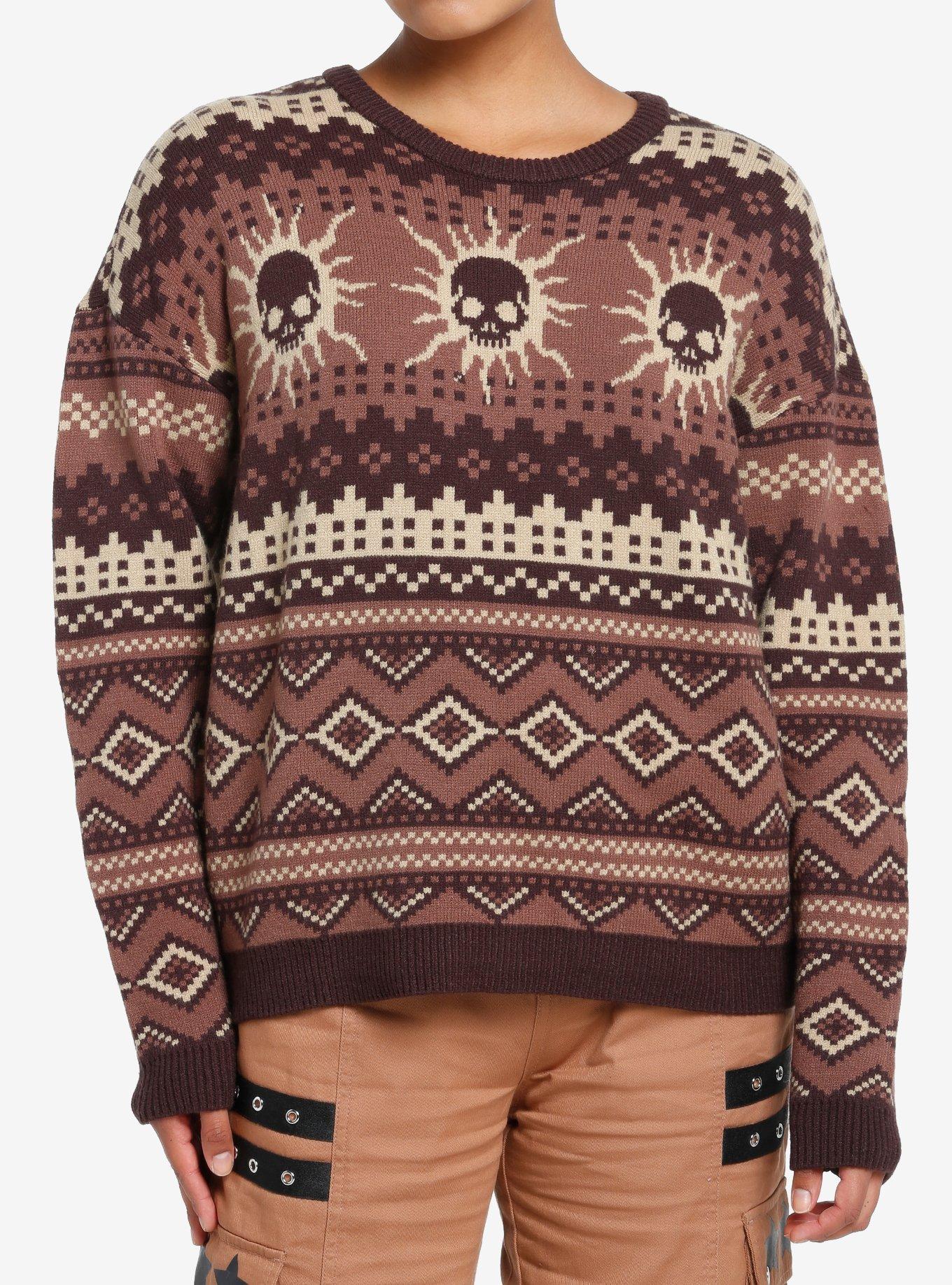 Social Collision Skull Suns Fair Isle Girls Sweater, , hi-res