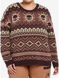 Social Collision Skull Suns Fair Isle Girls Sweater Plus Size, MULTI, hi-res