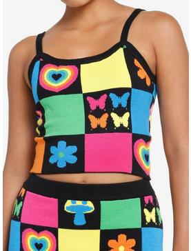Plus Size Social Collision Rainbow Retro Patchwork Knit Girls Cami, , hi-res