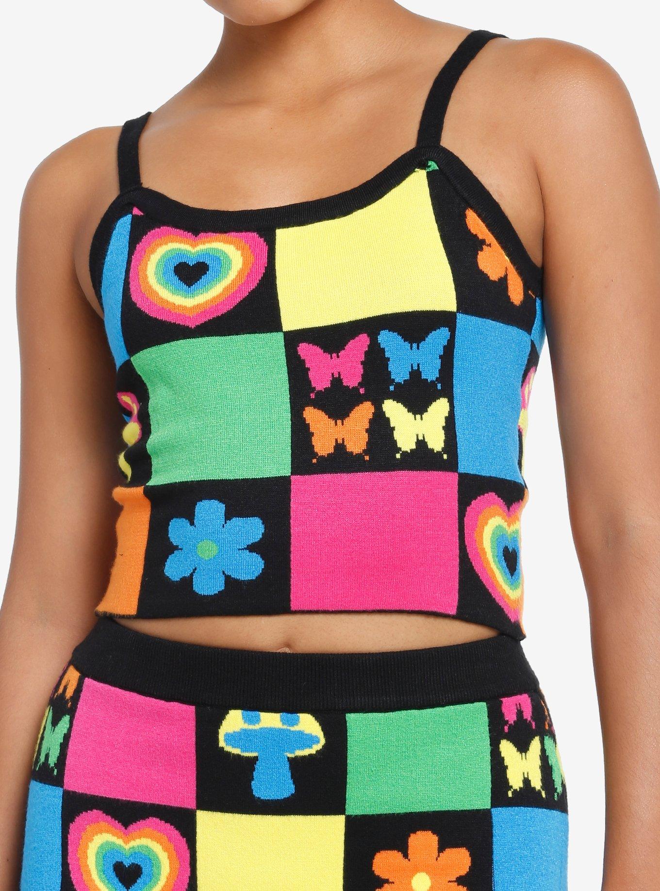 Social Collision Rainbow Retro Patchwork Knit Girls Cami, PATCHWORK, hi-res