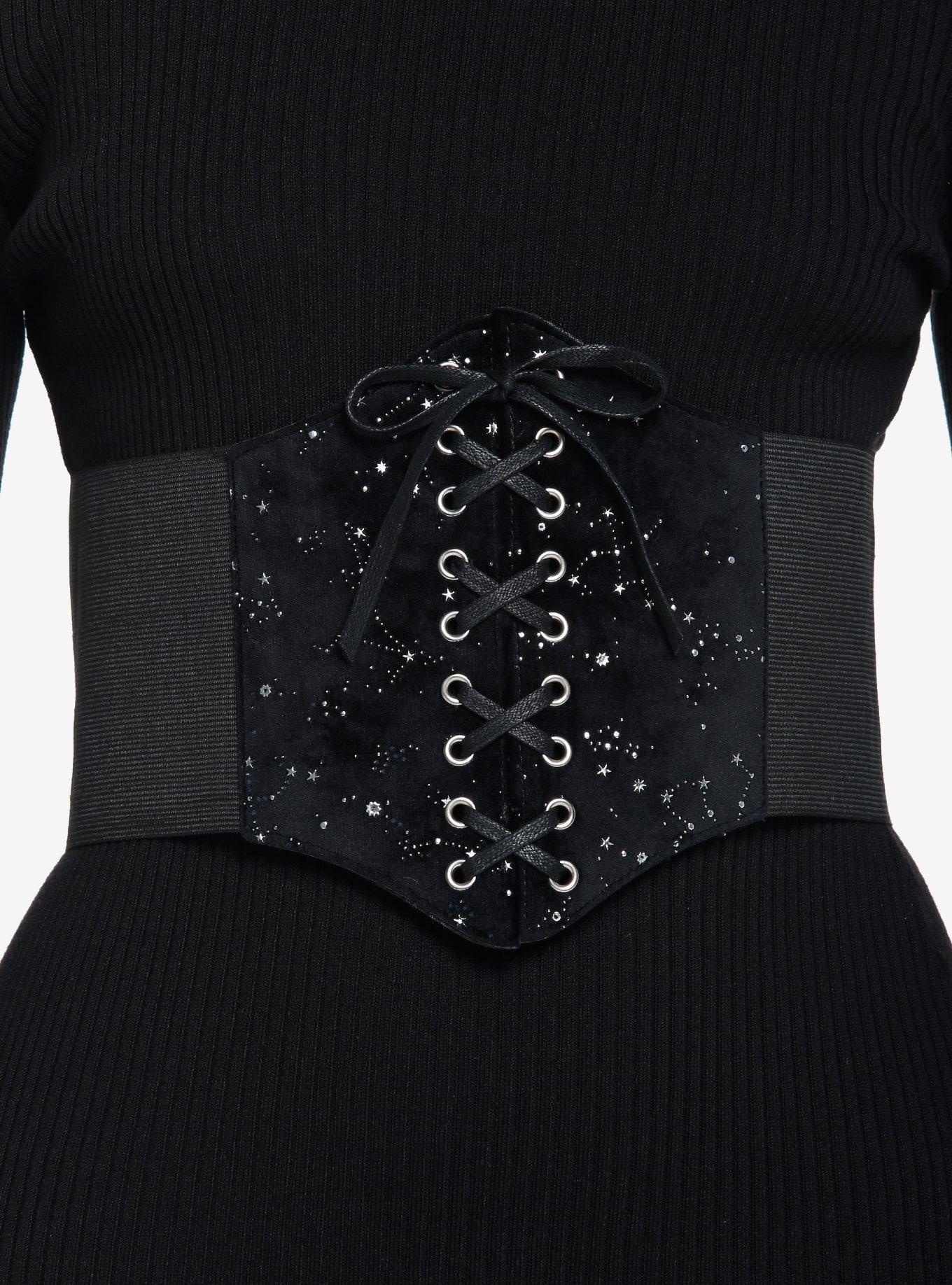 Black Celestial Suede Corset, SILVER, hi-res