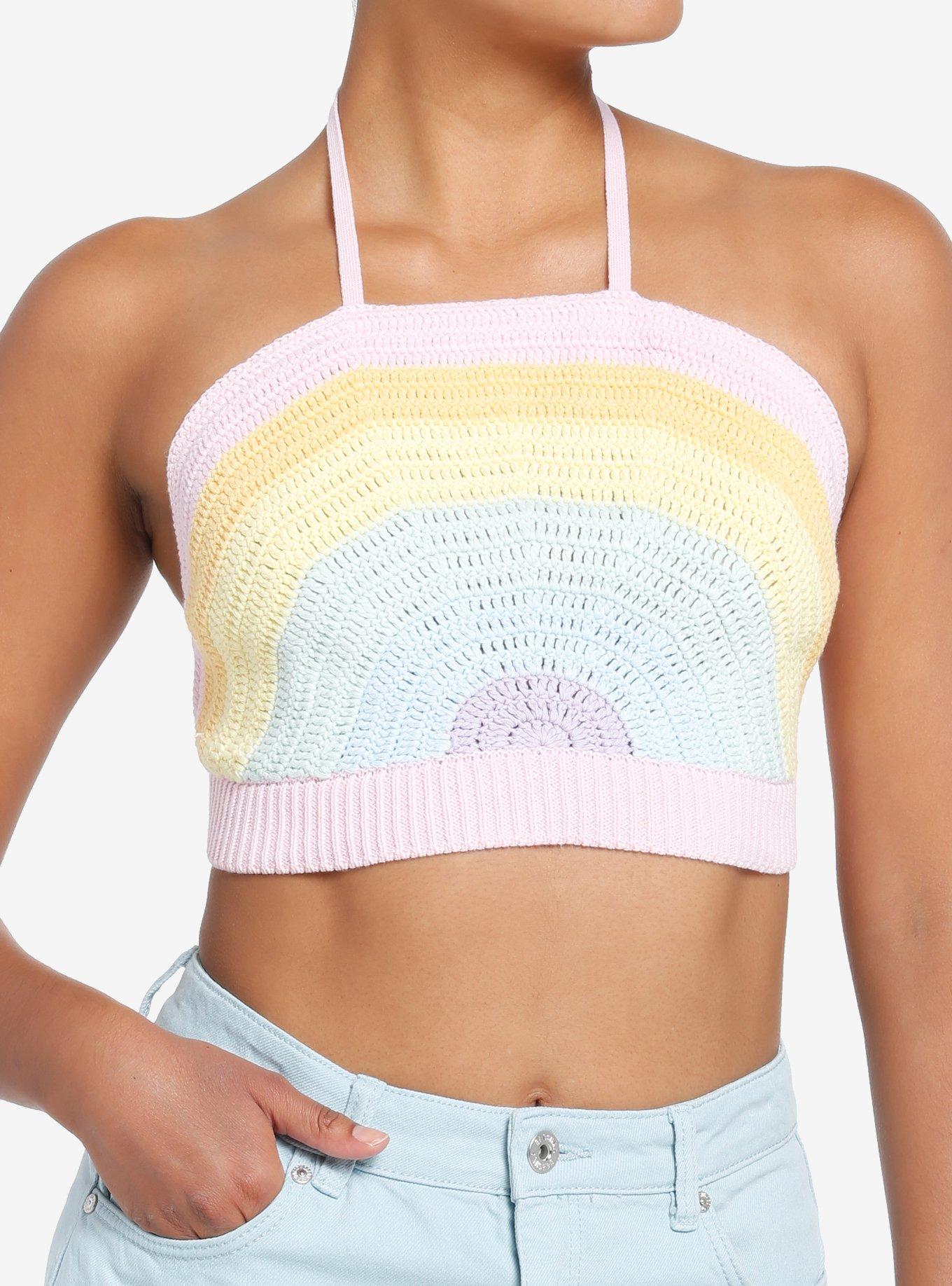 Sweet Society Pastel Rainbow Crop Girls Knit Halter