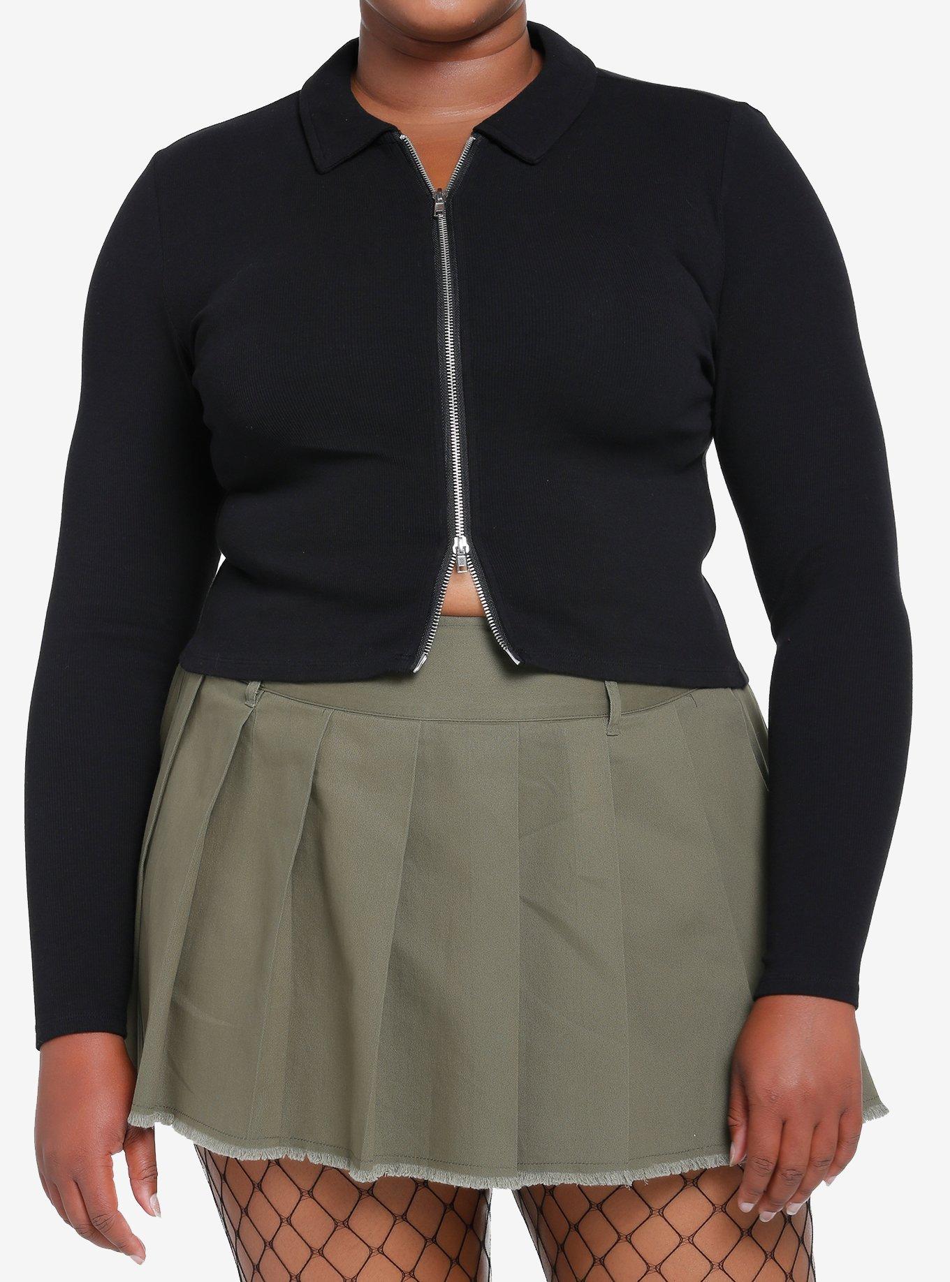 Social Collision Black Zipper Girls Long-Sleeve Top Plus Size, BLACK, hi-res