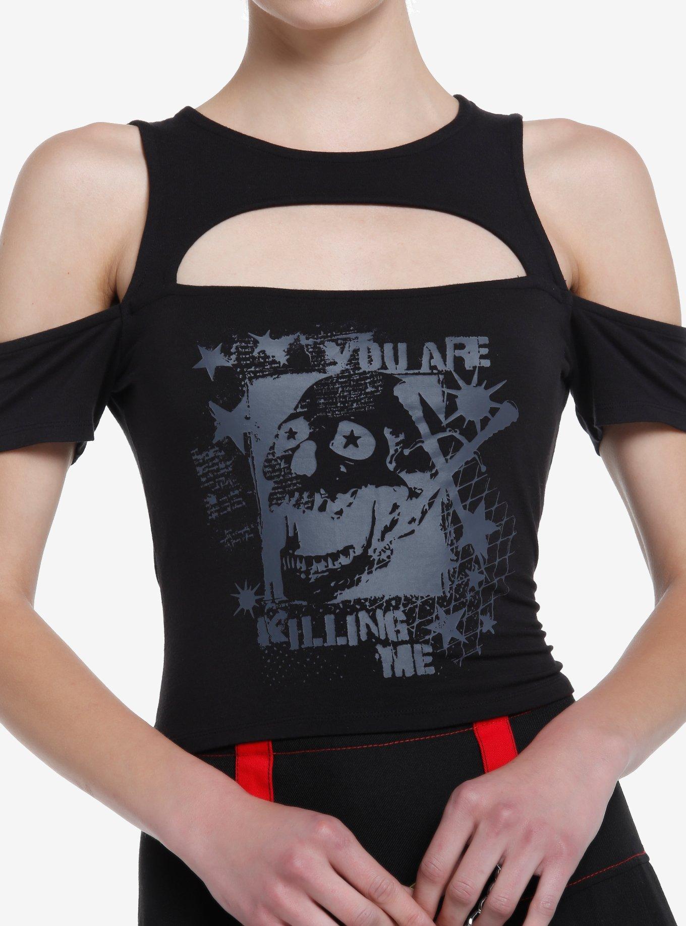 Social Collision Killing Me Cutout Girls Crop Top, BLACK, hi-res