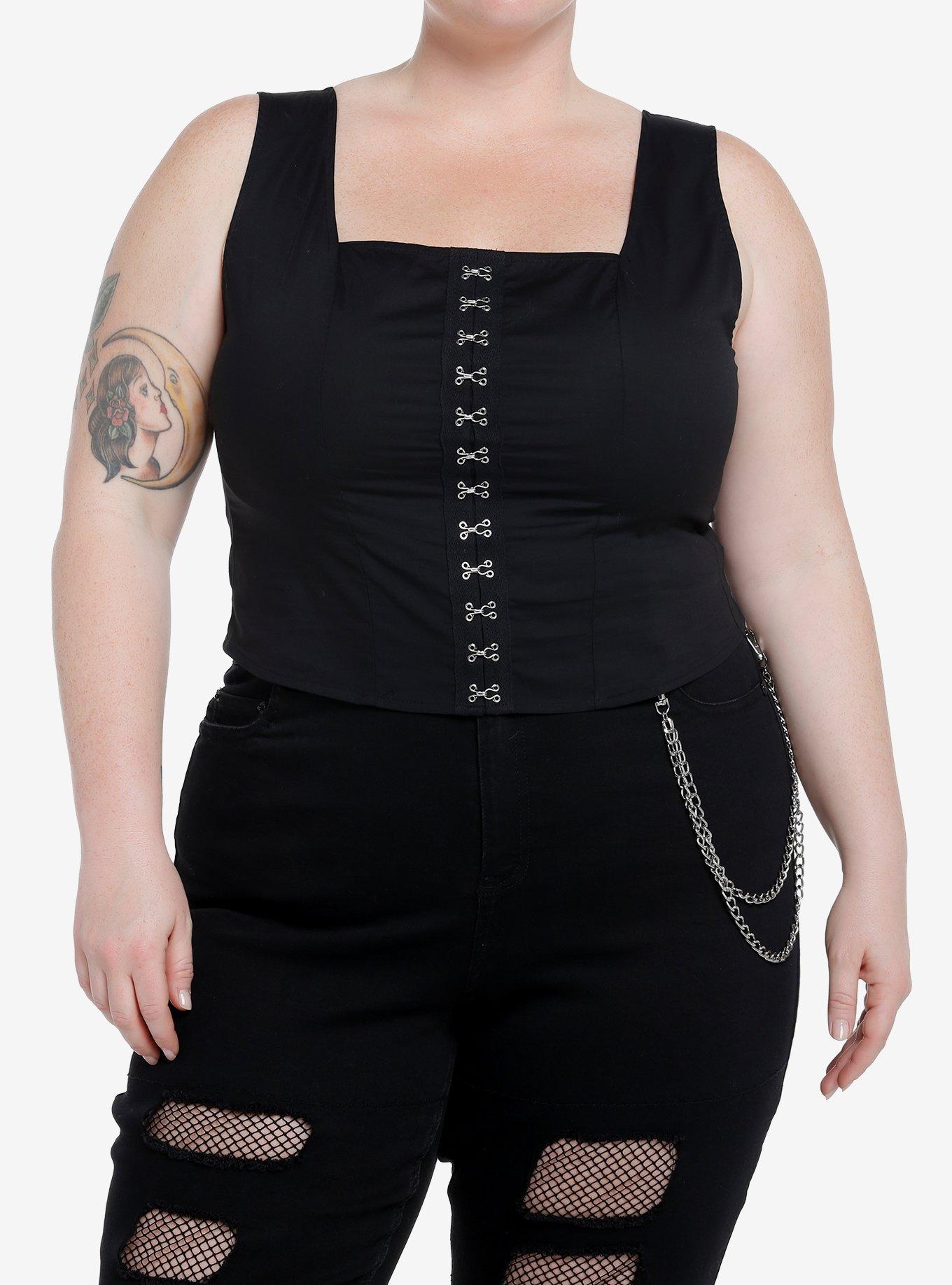 Hot Topic Social Collision Black Hook-And-Eye Corset Girls Tank