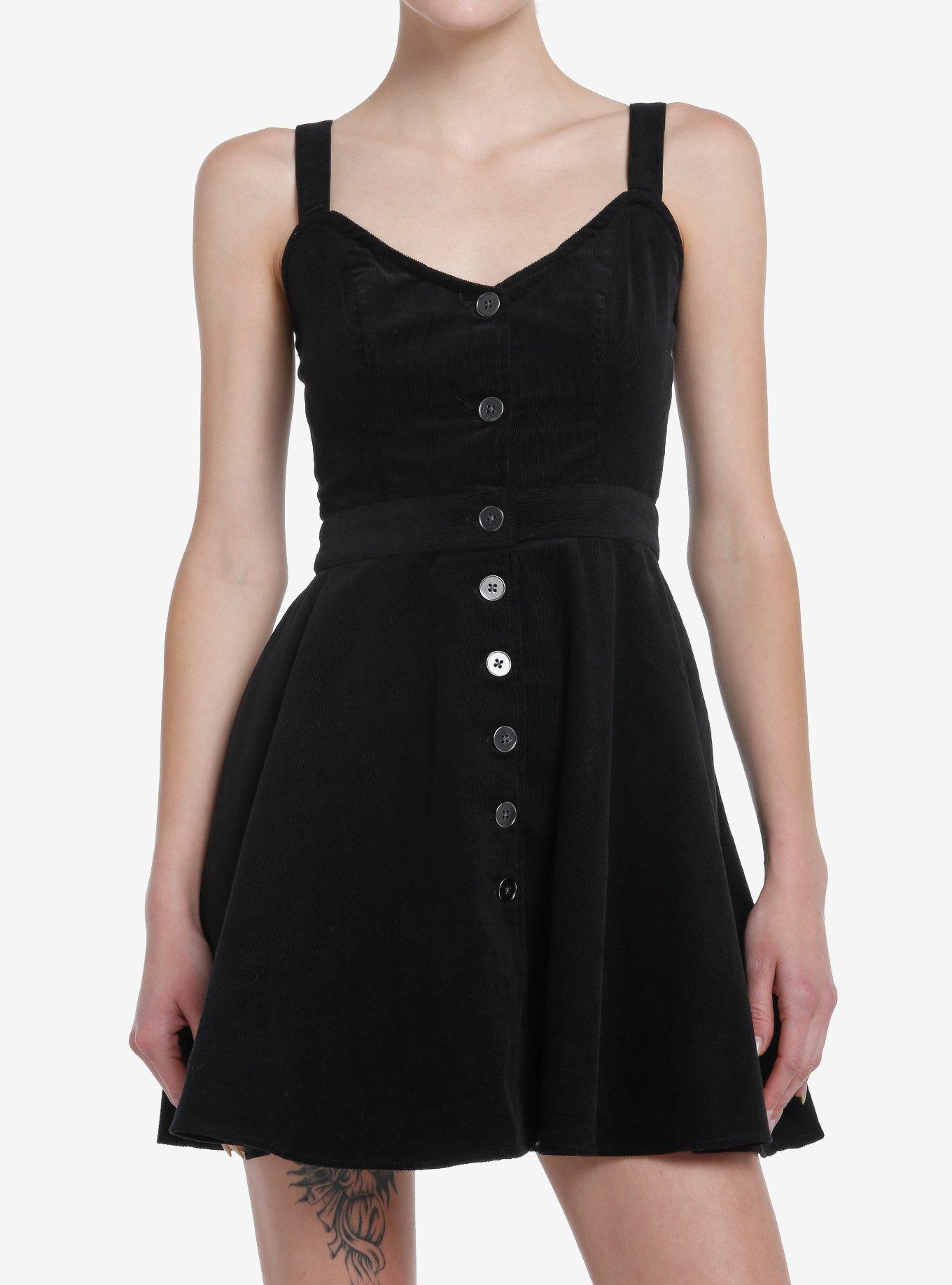 Social Collision Black Corduroy Button Front Sweetheart Dress | Hot Topic