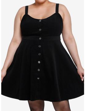 Social Collision Black Corduroy Button Front Sweetheart Dress Plus Size, , hi-res
