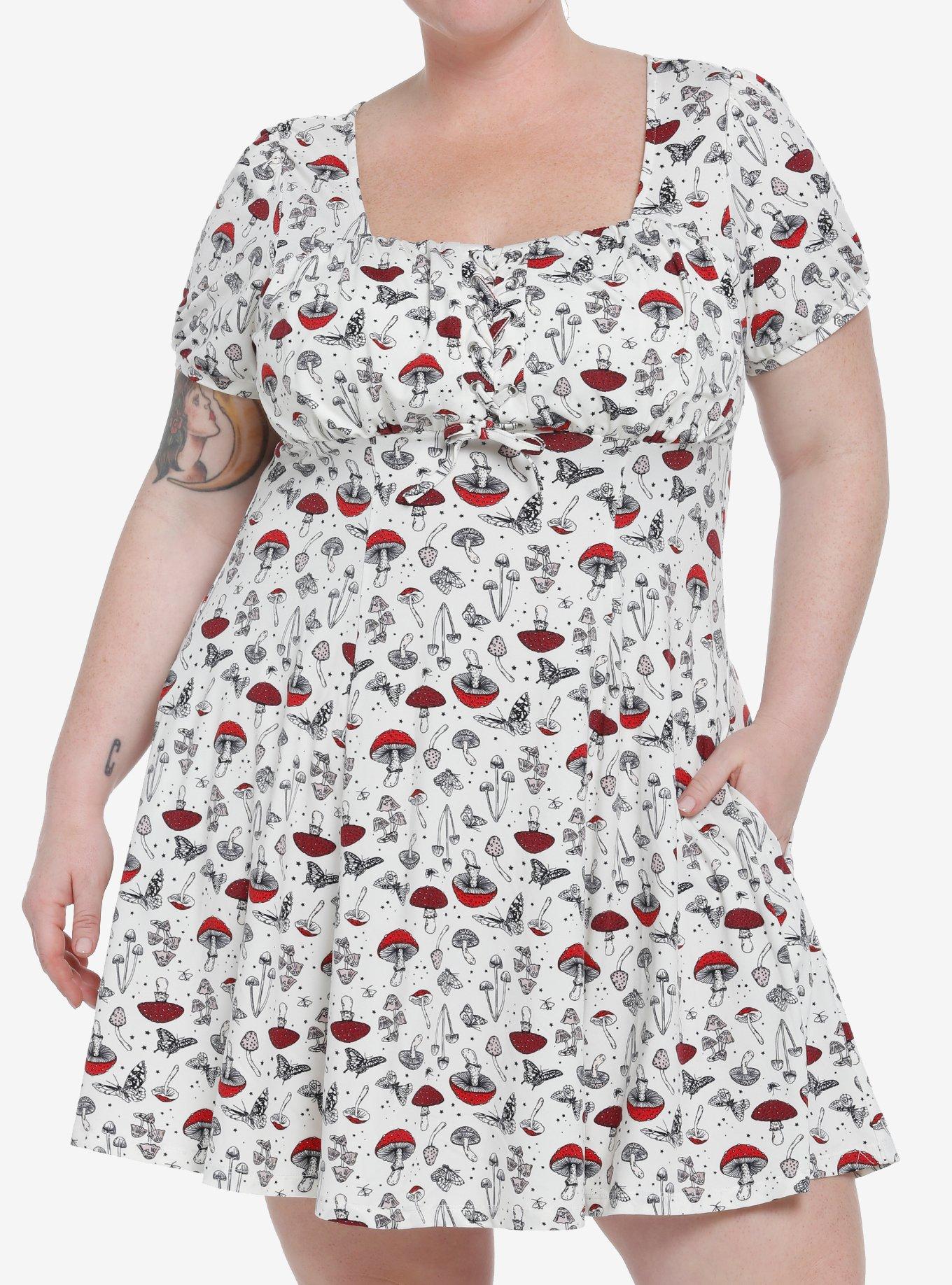 Thorn & Fable Mushrooms Babydoll Dress Plus Size, MUSHROOM, hi-res