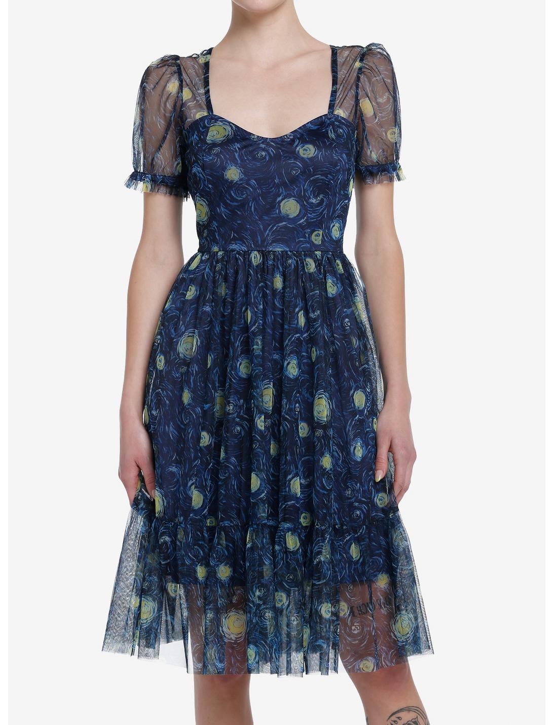 Thorn & Fable Starry Nights Mesh Puff Sleeve Dress, STARRY NIGHT, hi-res