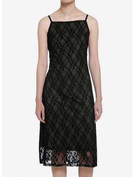 Plus Size Thorn & Fable Black & Sage Lace Midi Slip Dress, , hi-res