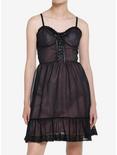 Sweet Society Mesh Overlay Lace-Up Dress, BLACK, hi-res