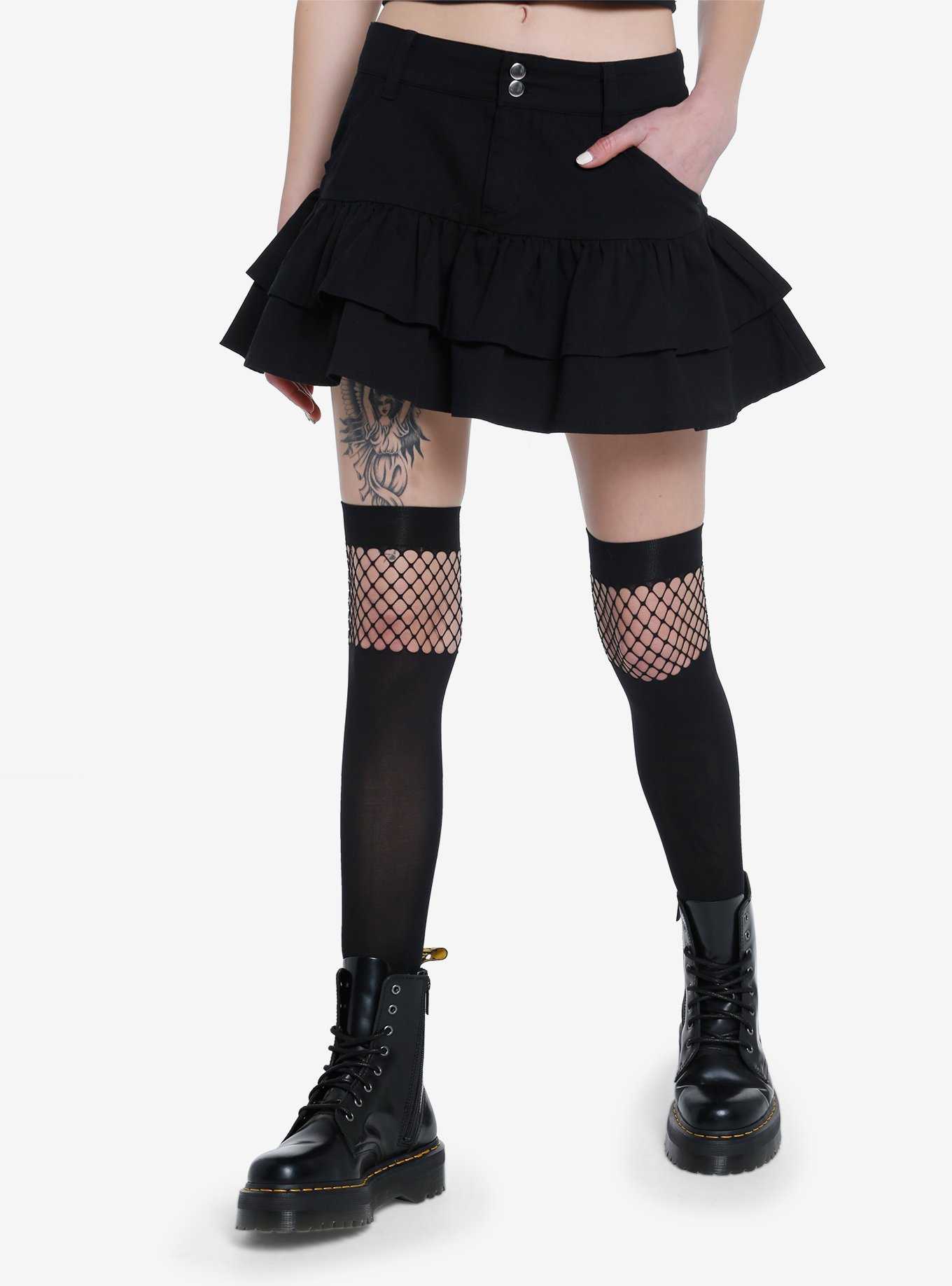 Social Collision Black Ruffle Tiered Skirt, , hi-res
