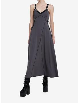 Plus Size Social Collision Grey Grommet Strap Maxi Dress, , hi-res