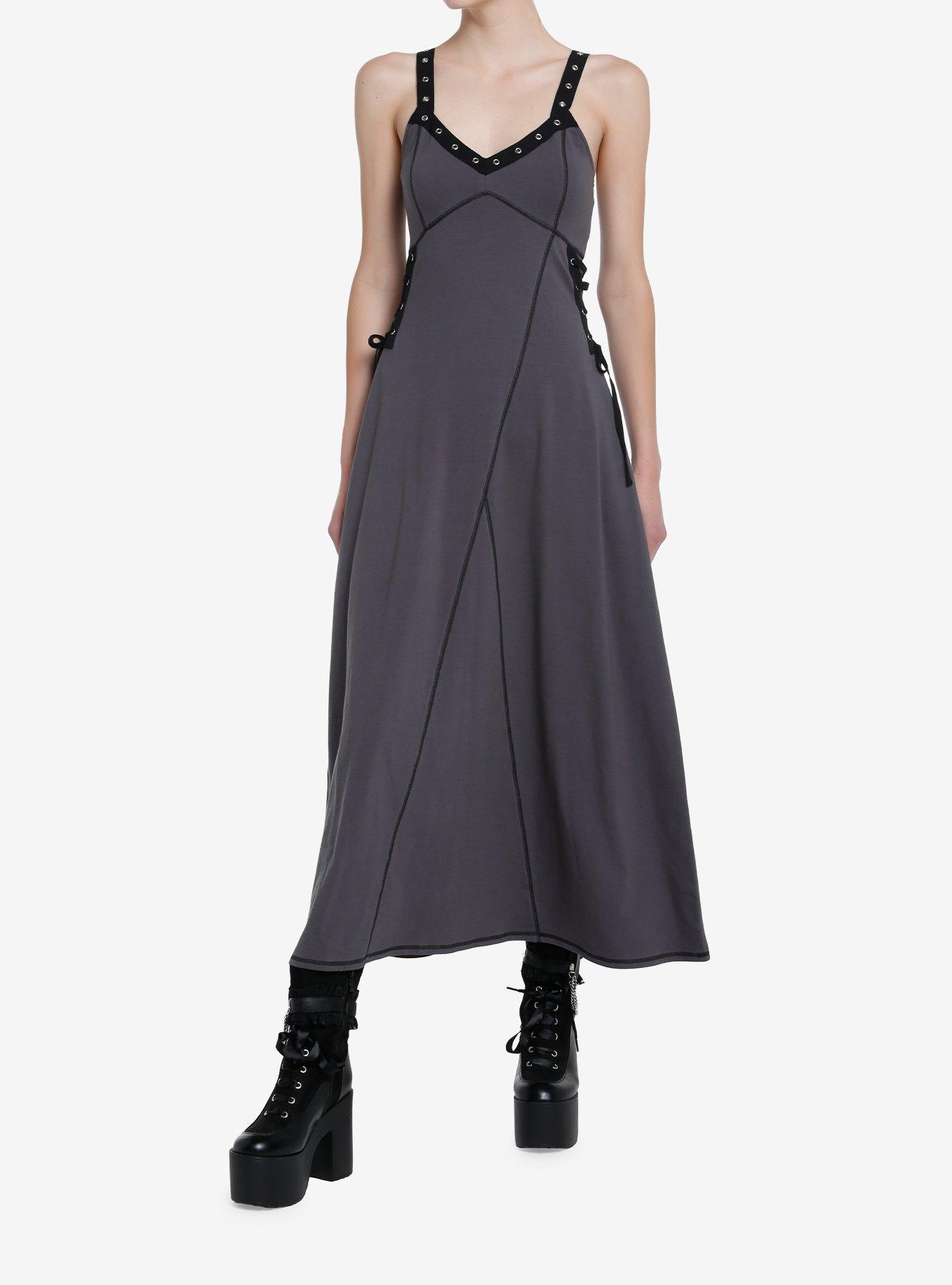 Social Collision Grey Grommet Strap Maxi Dress, GREY, hi-res