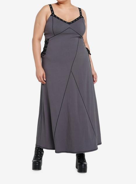 Social Collision Grey Grommet Strap Maxi Dress Plus Size | Hot Topic