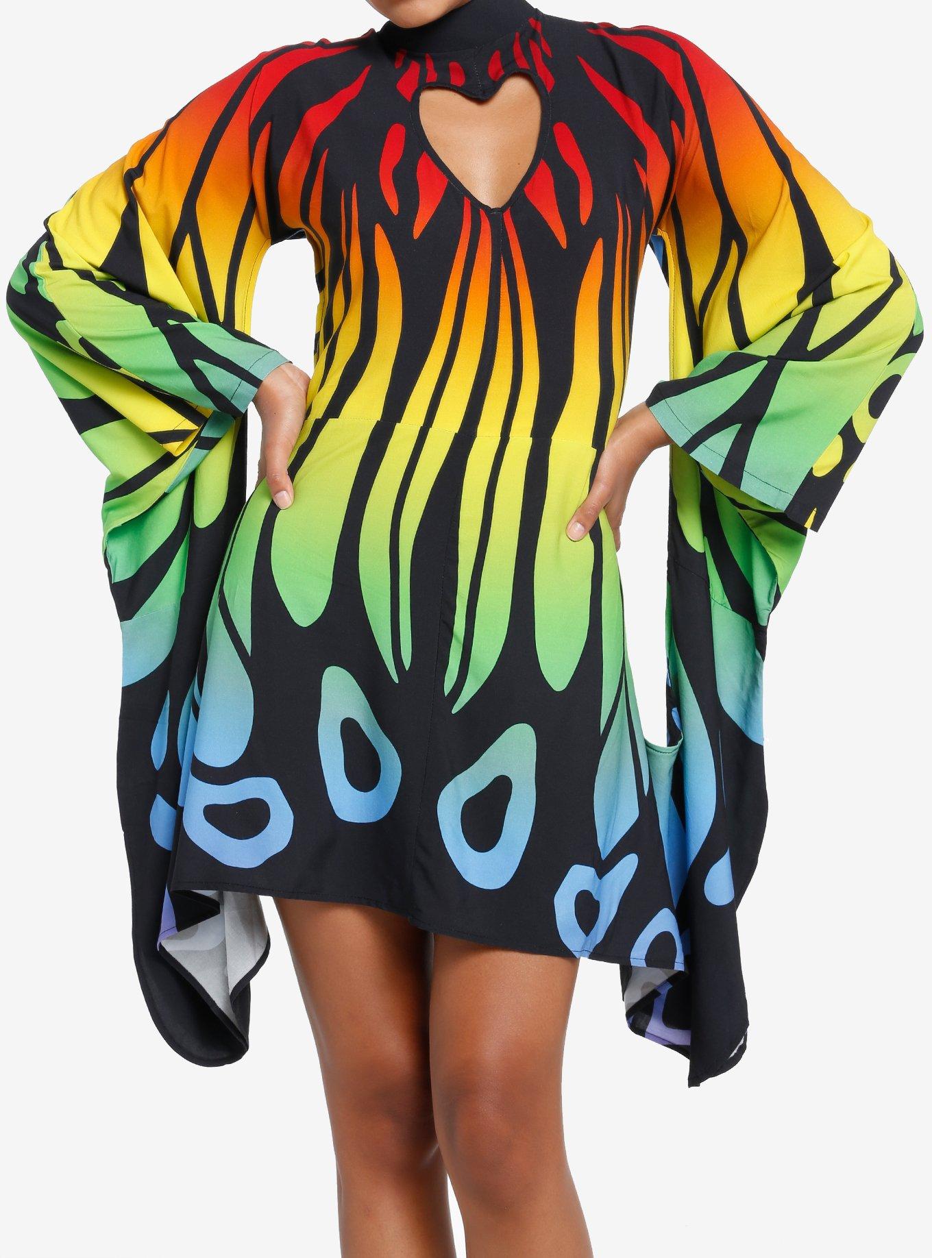 Thorn & Fable Rainbow Butterfly Mini Dress, MULTI, hi-res