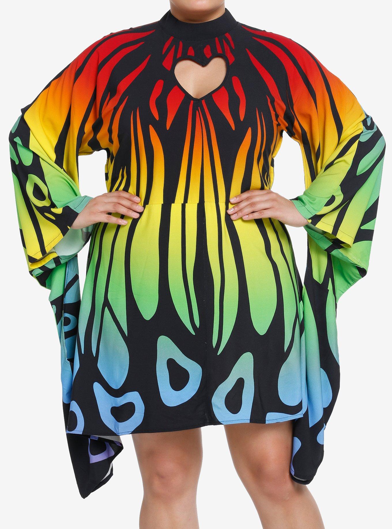 Thorn & Fable Rainbow Butterfly Mini Dress Plus Size, MULTI, hi-res