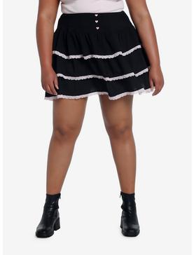 Plus Size Cosmic Aura Black & Pink Lace Tiered Skirt Plus Size, , hi-res