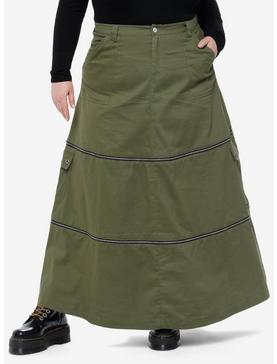 Plus Size Social Collision Green Zip-Off Maxi Skirt Plus Size, , hi-res