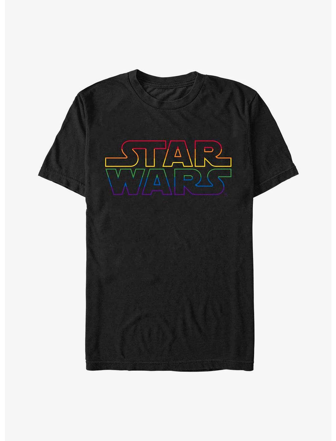 Star Wars Outline Rainbow Logo T-Shirt, BLACK, hi-res