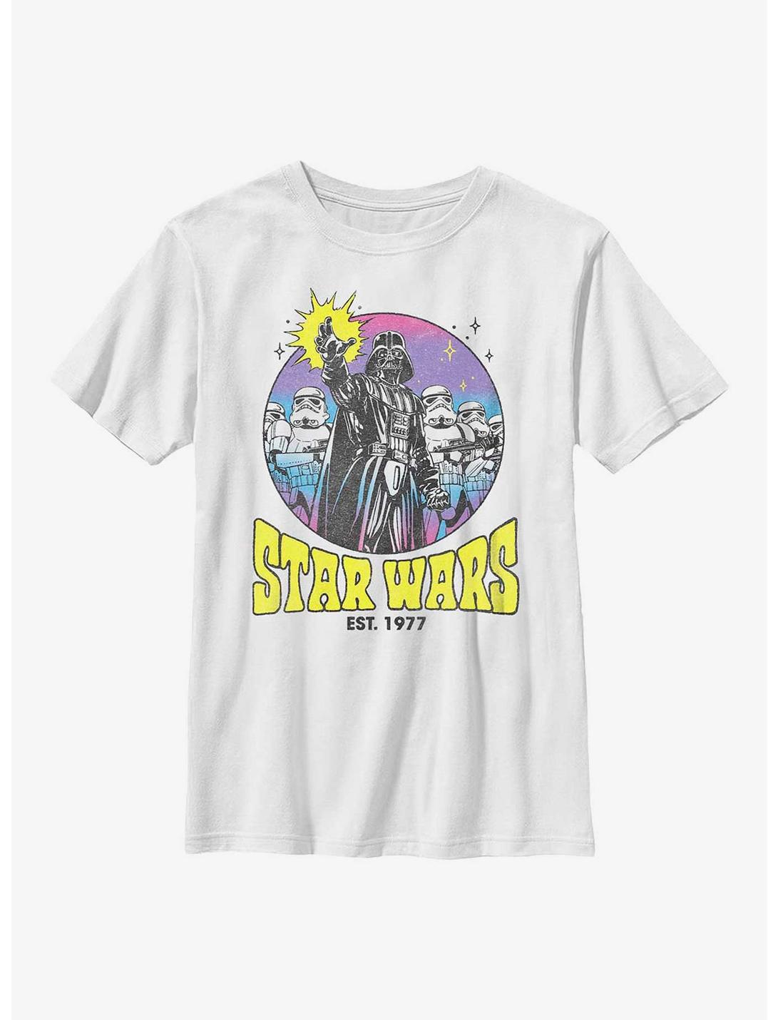 Star Wars Vader & Stormtroopers Retro Circle Youth T-Shirt, WHITE, hi-res