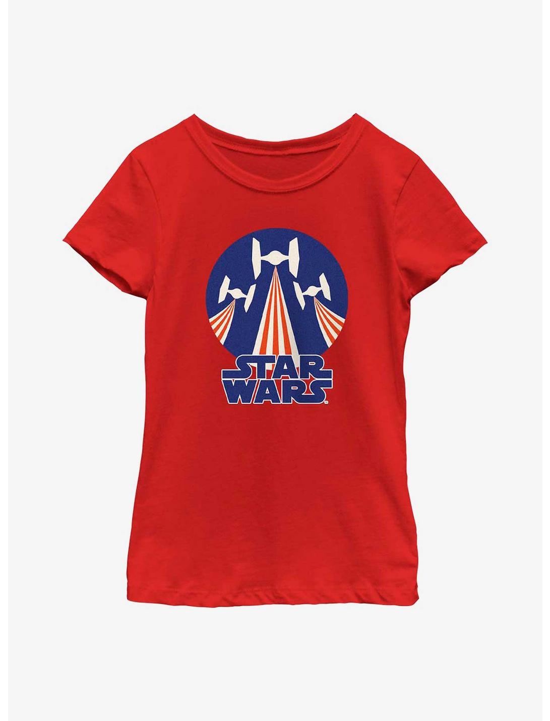 Star Wars Tie Figher Flag Stamp Youth Girls T-Shirt, RED, hi-res