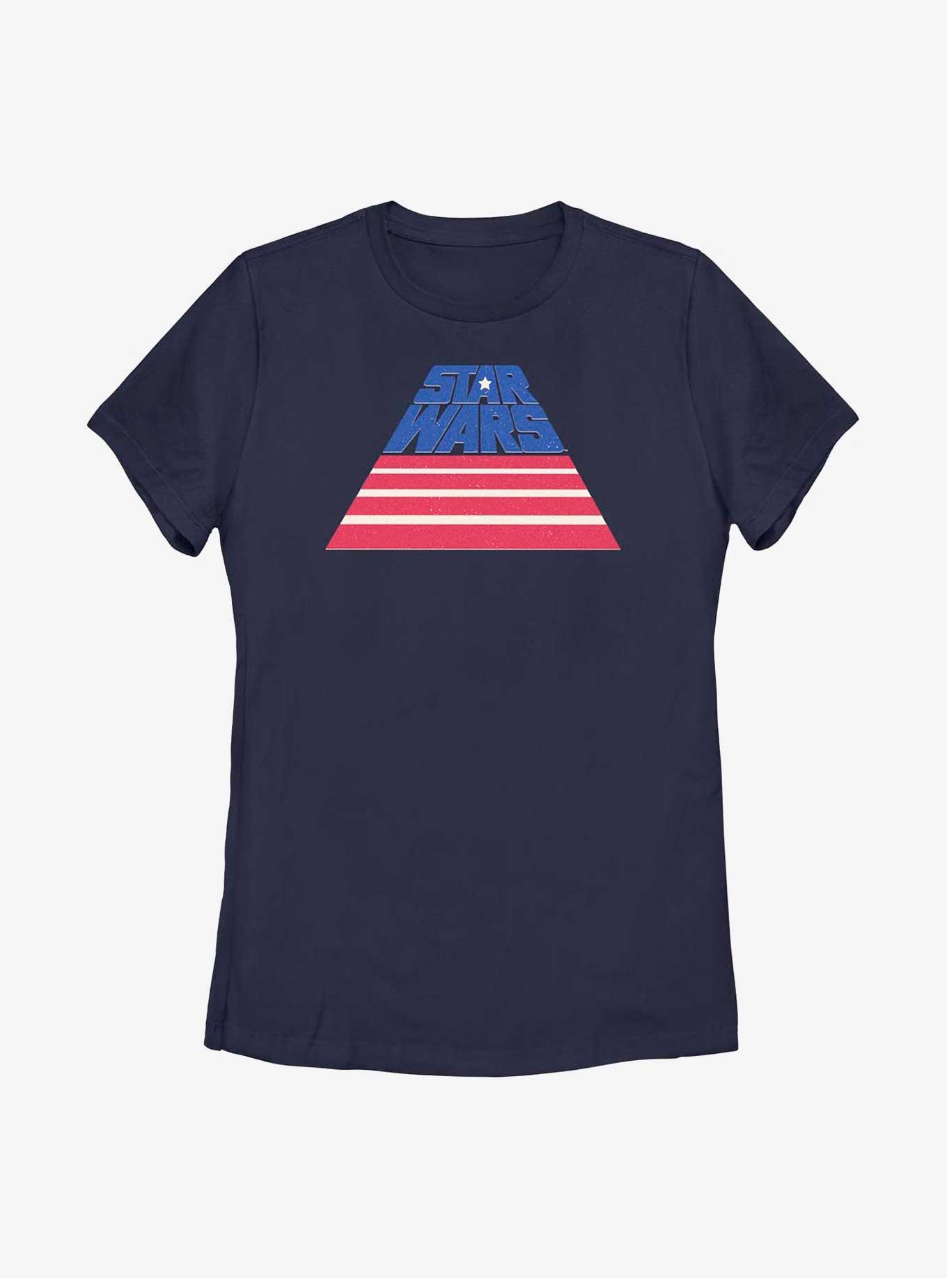 Star Wars American Flag Slant Logo Womens T-Shirt, NAVY, hi-res