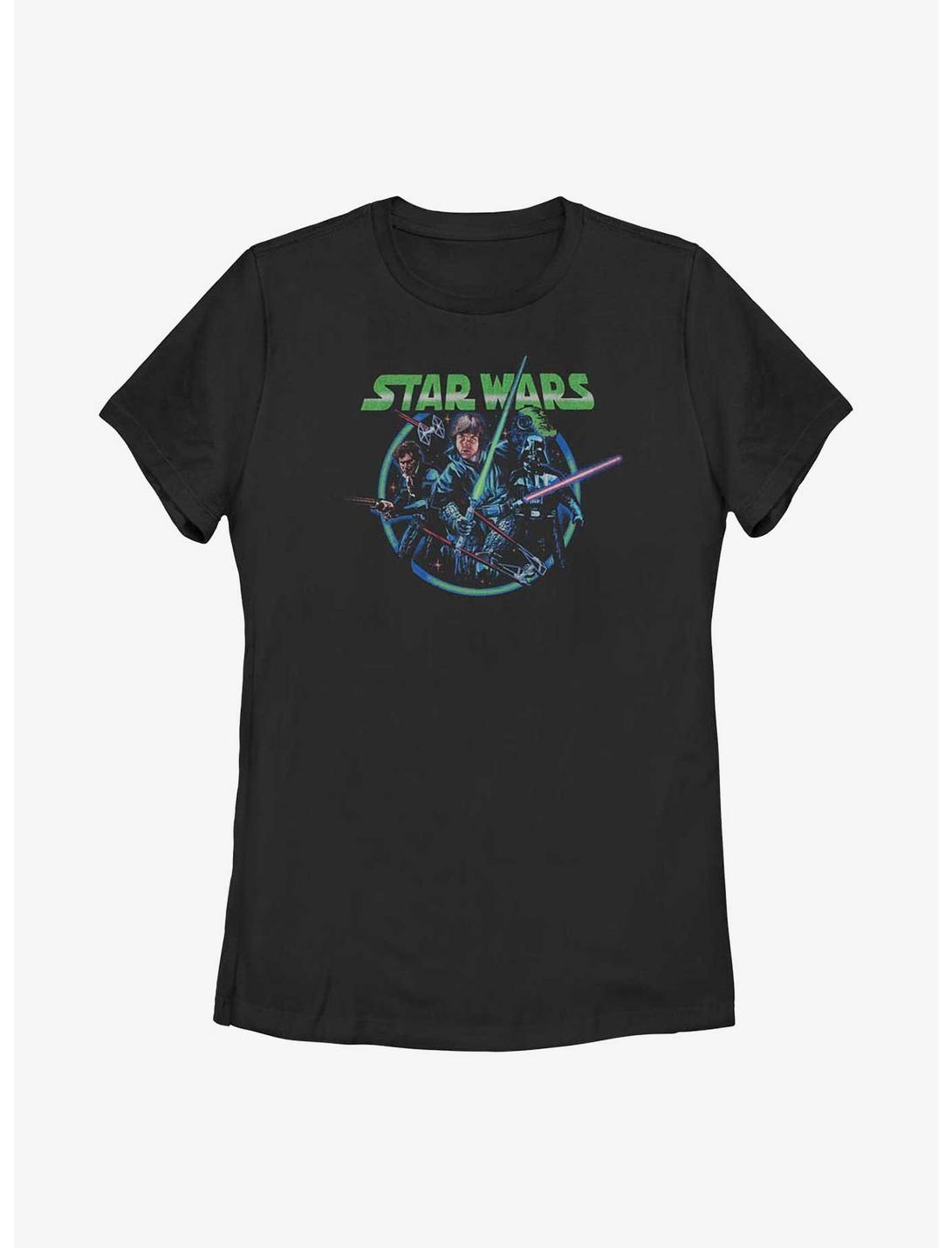 Star Wars Retro Group Luke, Han, & Vader Womens T-Shirt, BLACK, hi-res