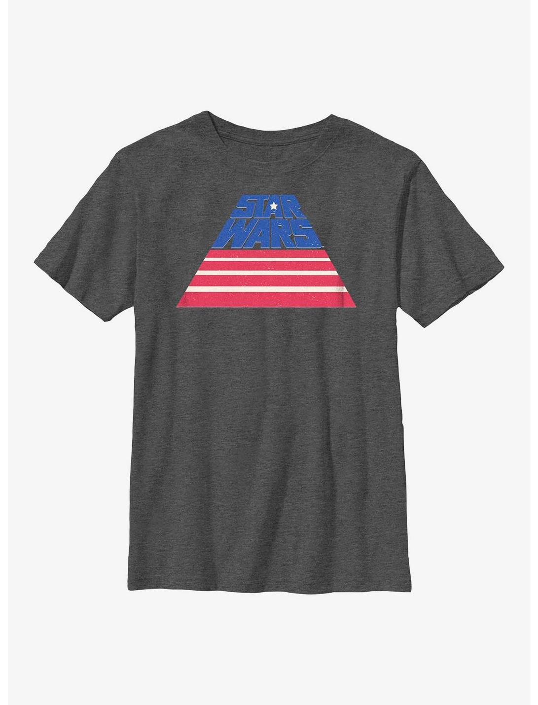 Star Wars American Flag Slant Logo Youth T-Shirt, CHAR HTR, hi-res