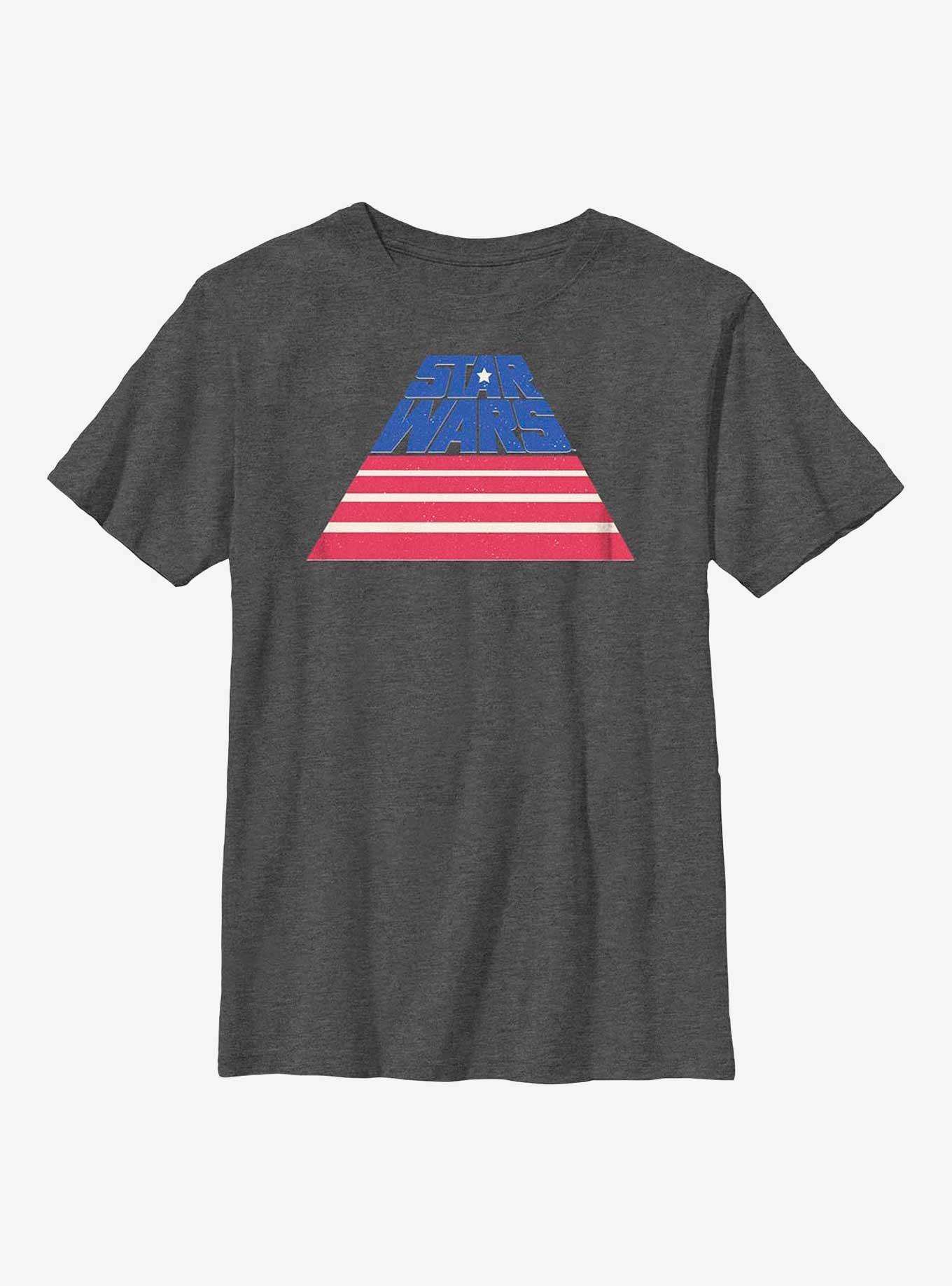 Star Wars American Flag Slant Logo Youth T-Shirt, CHAR HTR, hi-res