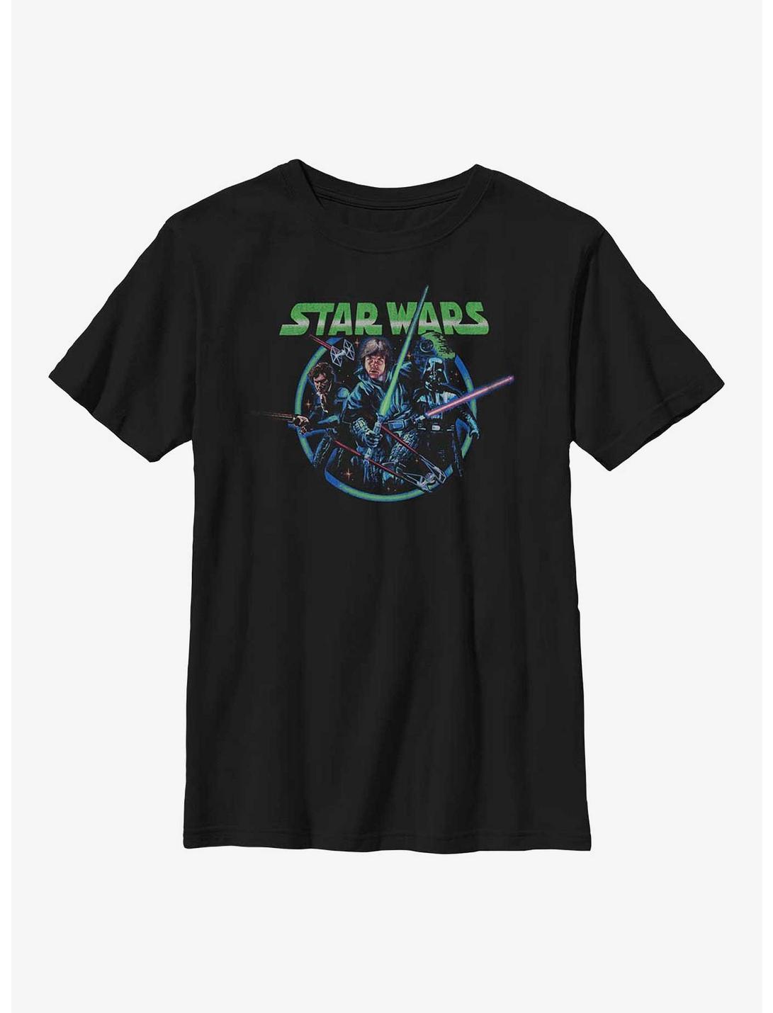 Star Wars Retro Group Luke, Han, & Vader Youth T-Shirt, BLACK, hi-res