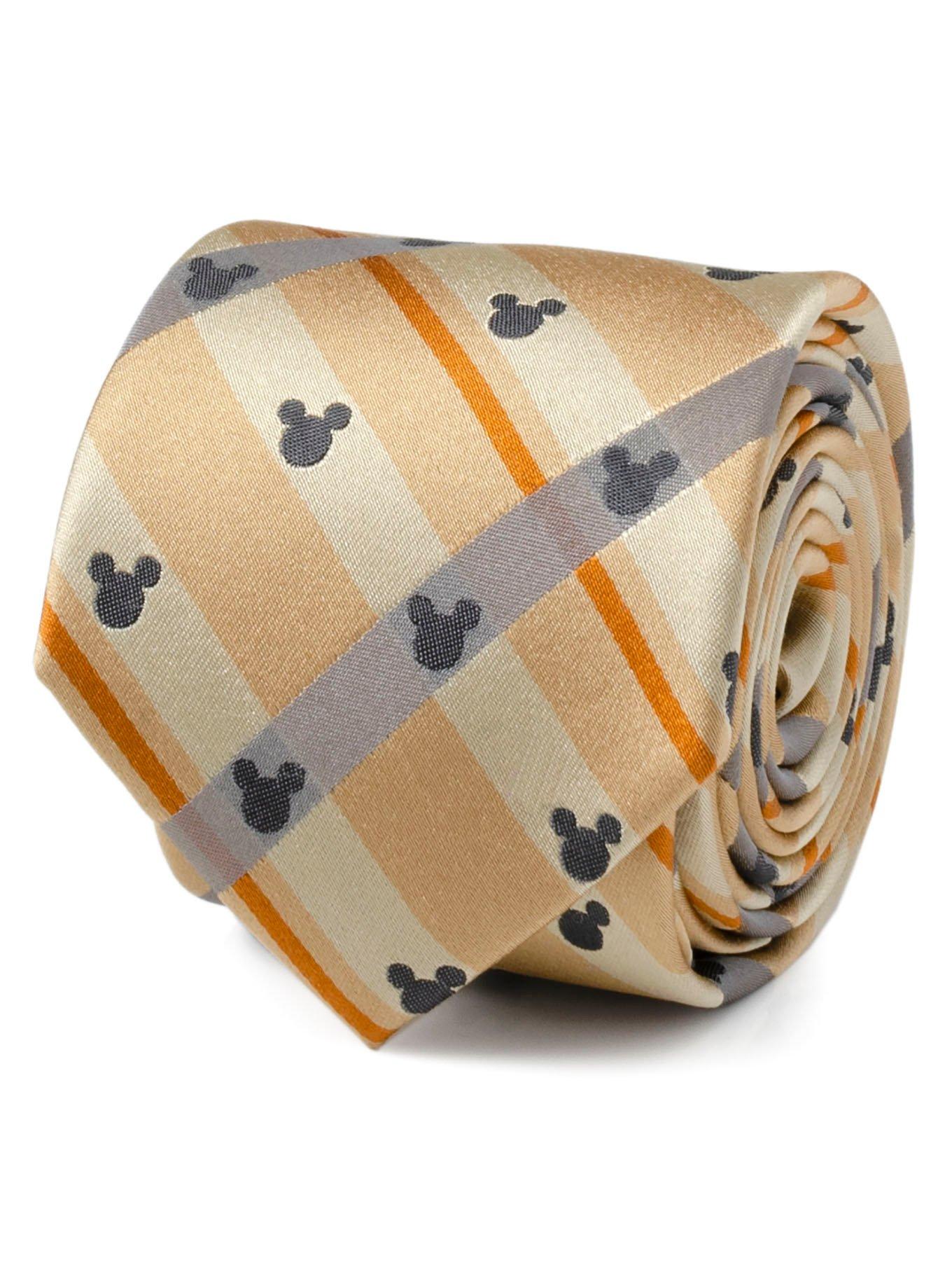 Disney Mickey Mouse Silhouette Tan Plaid Tie, , hi-res